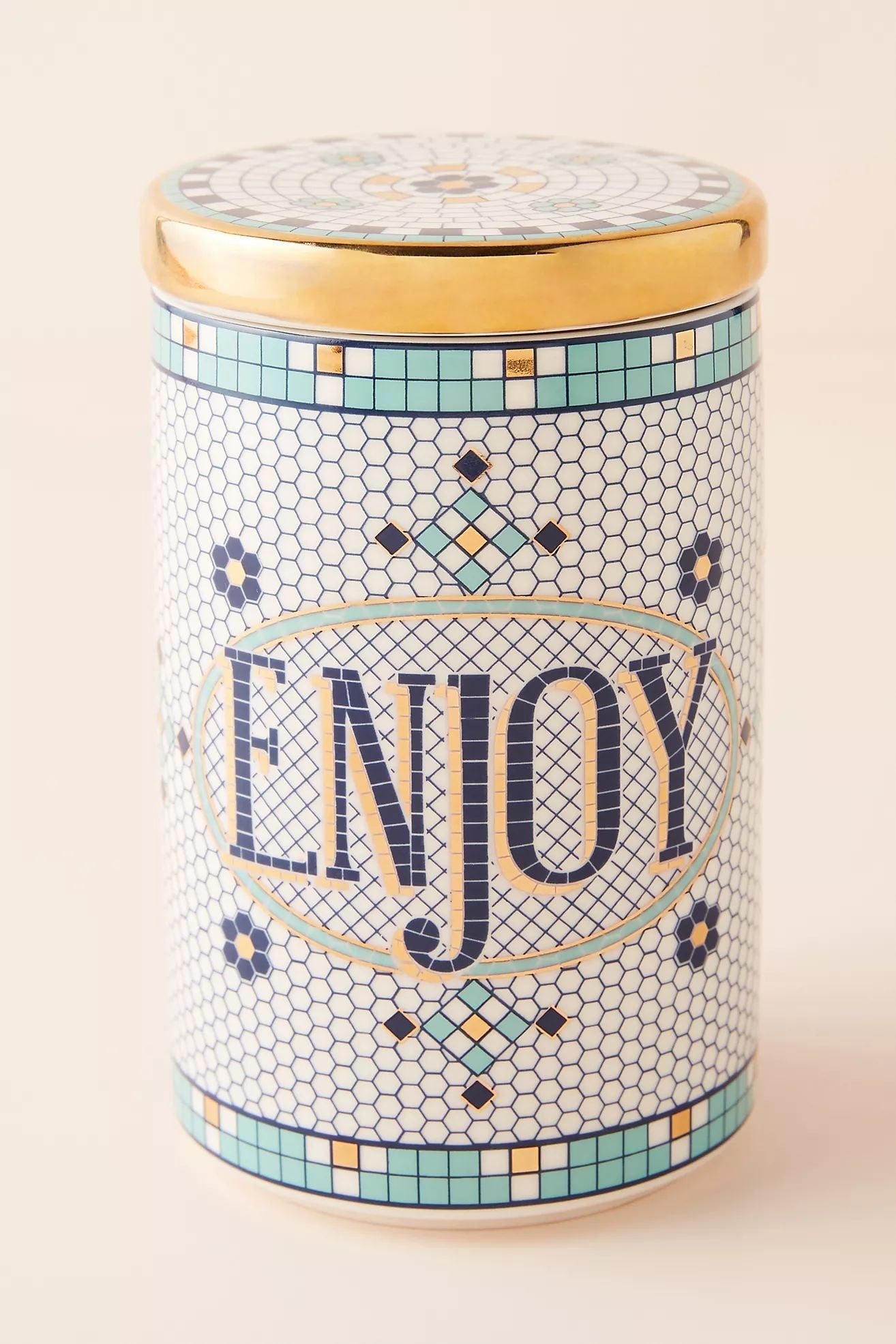 Bistro Tile Stoneware 24k Gold Accent Canister: Garden Edition