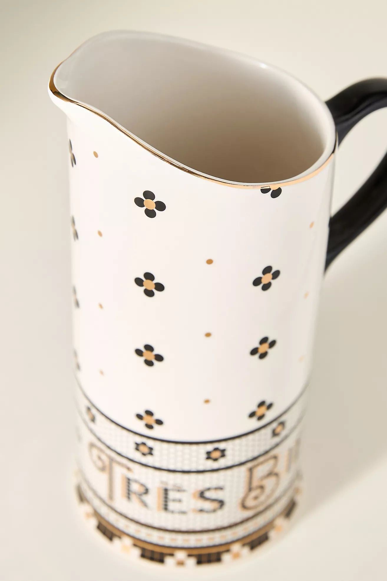 Bistro Tile Stoneware 24k Gold Accent Pitcher