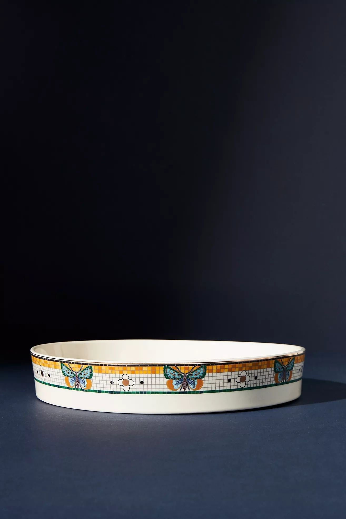 Bistro Tile Stoneware 24k Gold Accent Pie Dish: Garden Edition