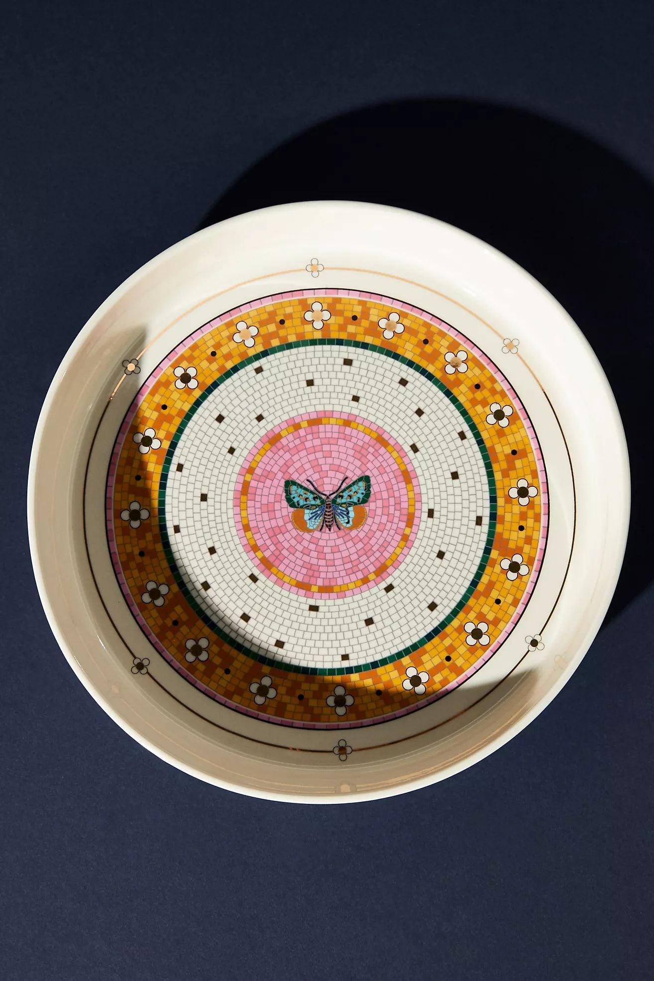 Bistro Tile Stoneware 24k Gold Accent Pie Dish: Garden Edition