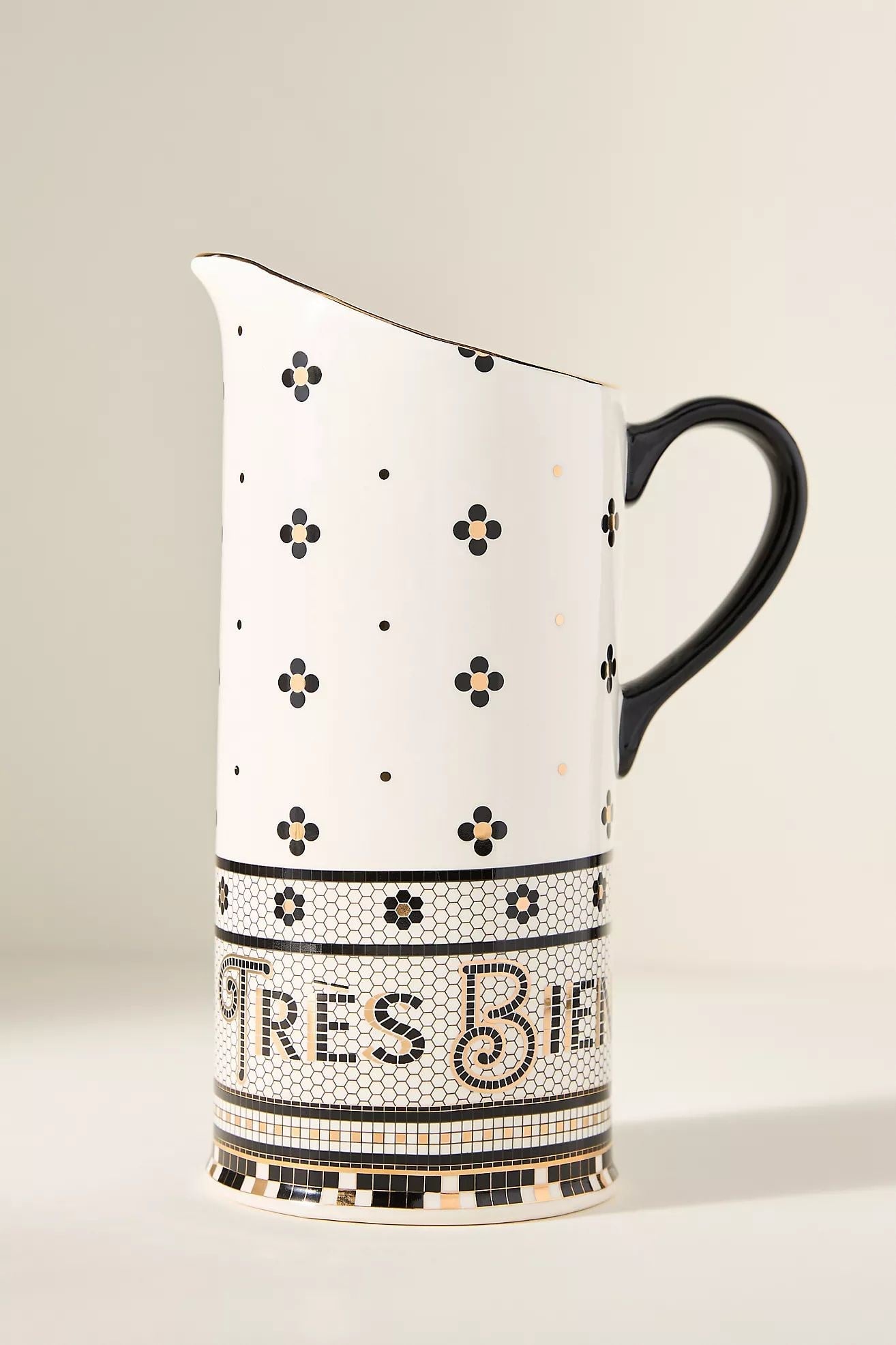 Bistro Tile Stoneware 24k Gold Accent Pitcher