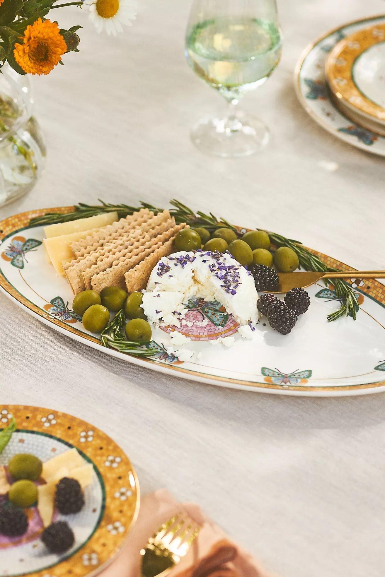 Bistro Tile Stoneware 24k Gold Accent Platter: Garden Edition