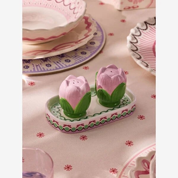 Cath Kidston Fields Pembe Stoneware Lale Formlu Tuzluk Ve Biberlik 14,5X8x7 Cm