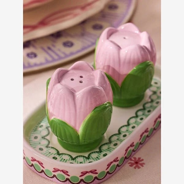 Cath Kidston Fields Pembe Stoneware Lale Formlu Tuzluk Ve Biberlik 14,5X8x7 Cm