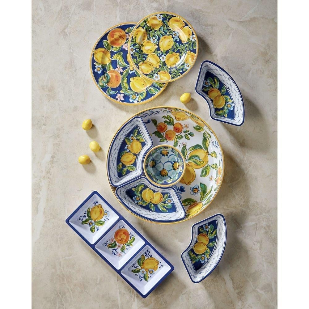 LIMONCELLO BLUE WHITE 3 COMPARTMENT APPEZITER PLATE 38 CM