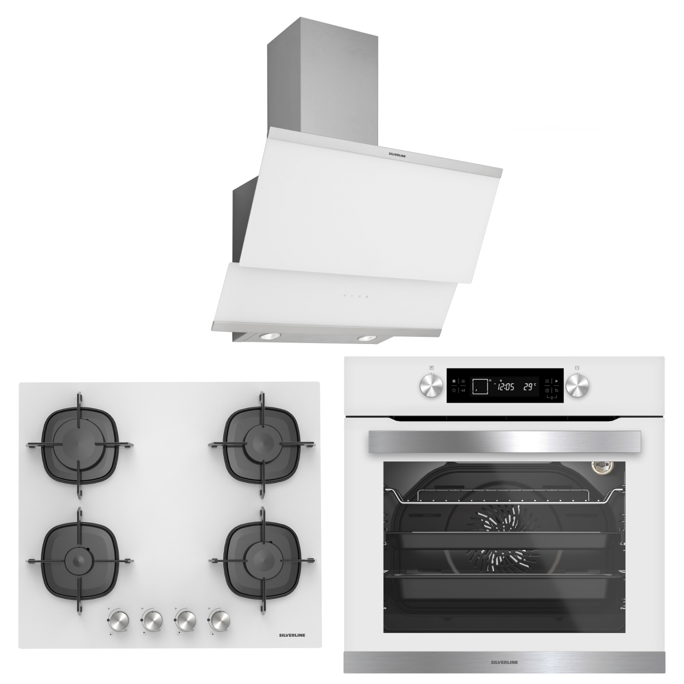 Silverline Beyaz Cam Ankastre Set BO65E5W01