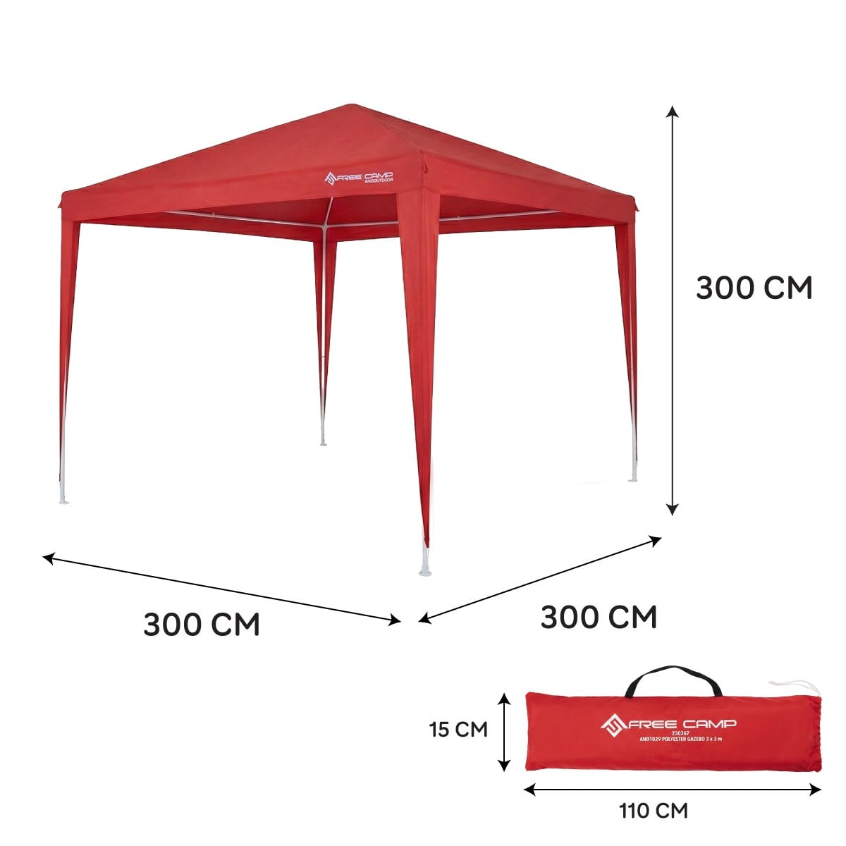 FreeCamp Almeria AND1029 300x300cm Polyester Tente-KIRMIZI
