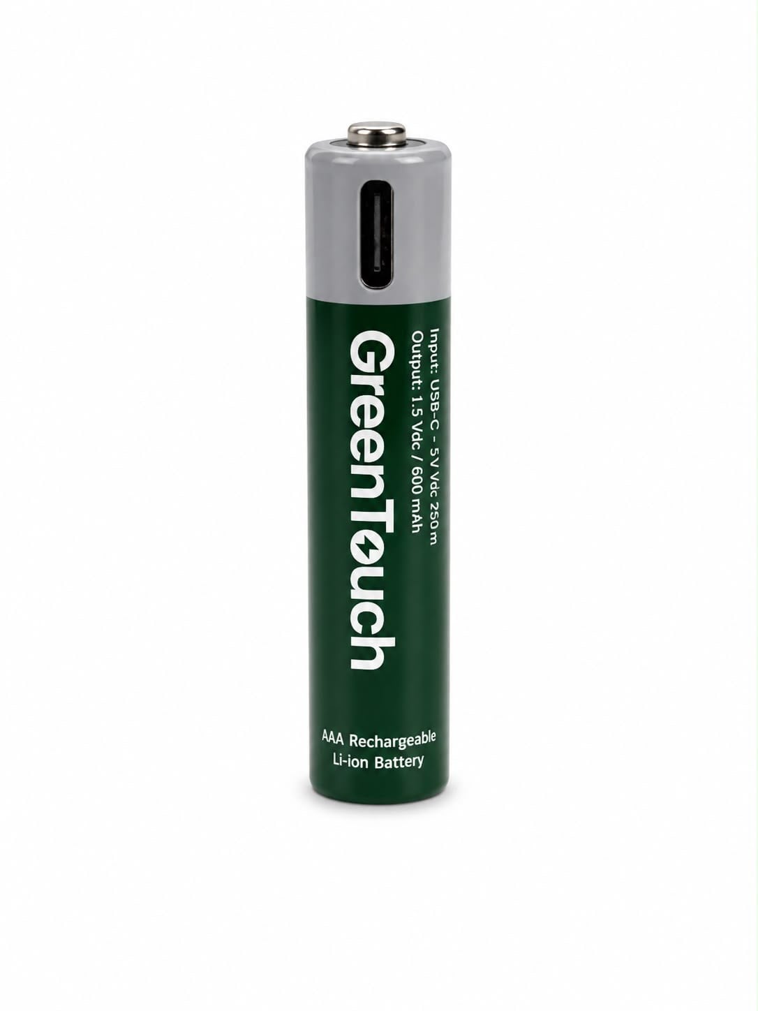 GreenTouch AAA USB-C Şarj Edilebilir Lityum Pil 600 mAh 1.5V Sabit Voltaj 2'li Paket | Şarjlı İnce Kalem Pil | Çoklu USB-C Şarj Kablosu Dahil