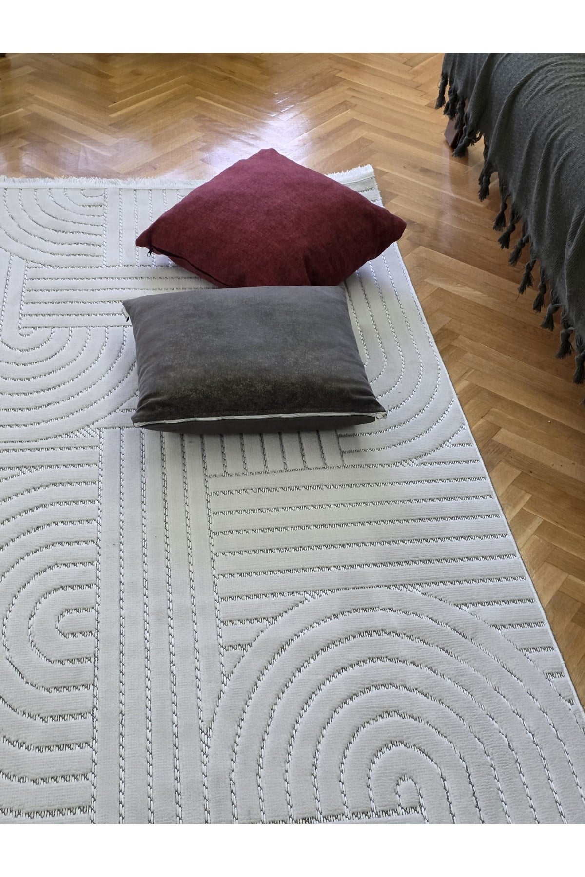 Açık Gri Bohem İskandinav Modern Saçaklı Doğal Pamuk Taban Salon Koridor Çocuk Oturma Odası Halı