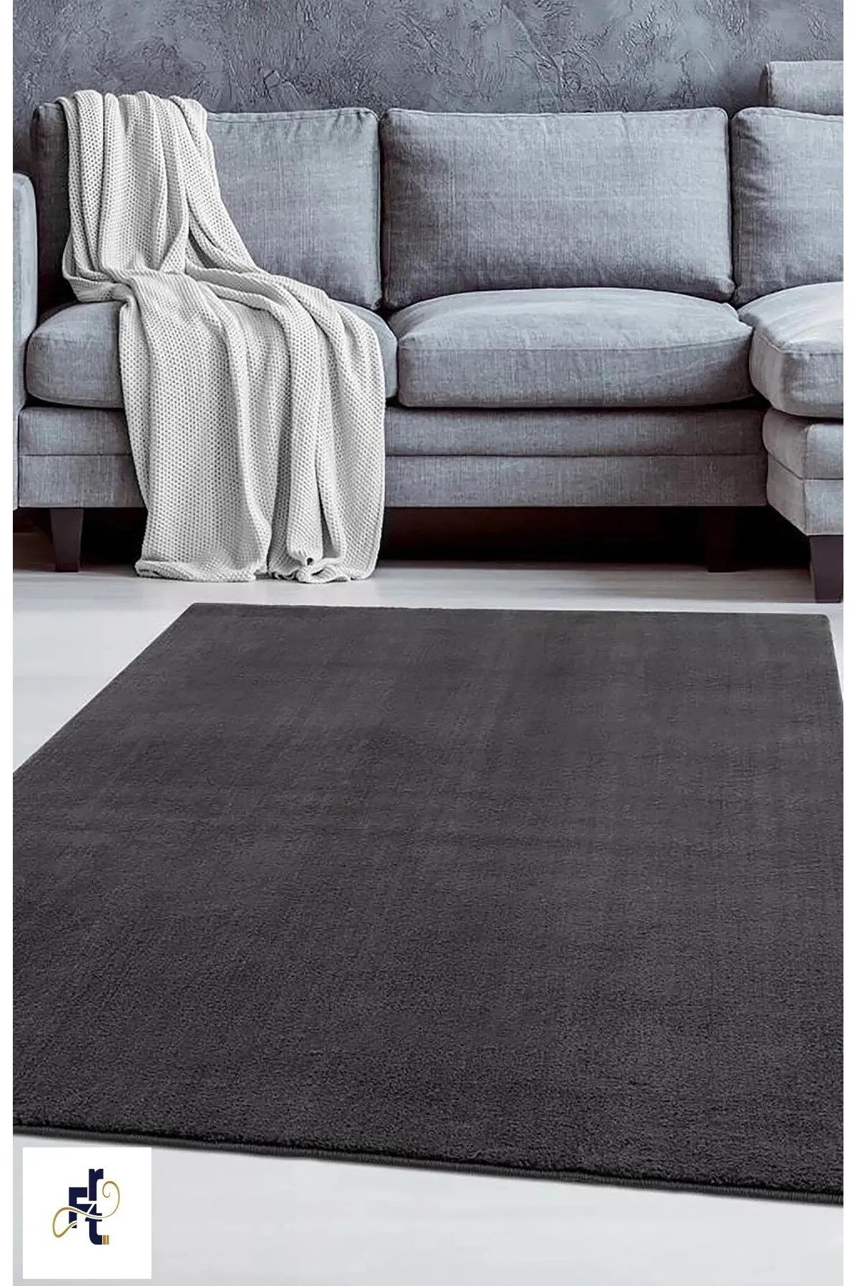 Antrasit Post Peluş Halı Yolluk Yumuşak Tüy Puffy Kaymaz Özel Taban Dekoratif Yıkanabilir Modern
