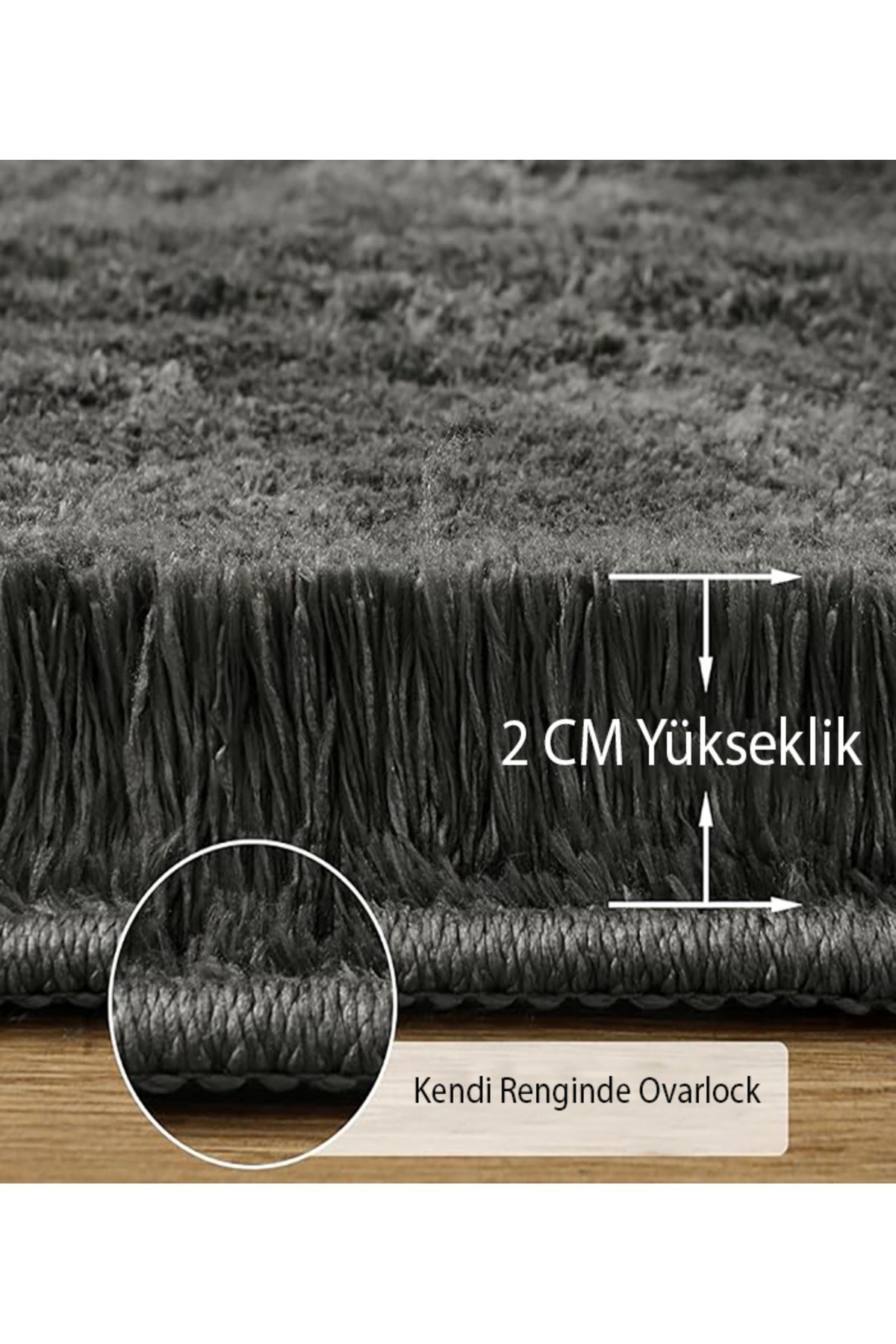 Antrasit Post Peluş Halı Yolluk Yumuşak Tüy Puffy Kaymaz Özel Taban Dekoratif Yıkanabilir Modern