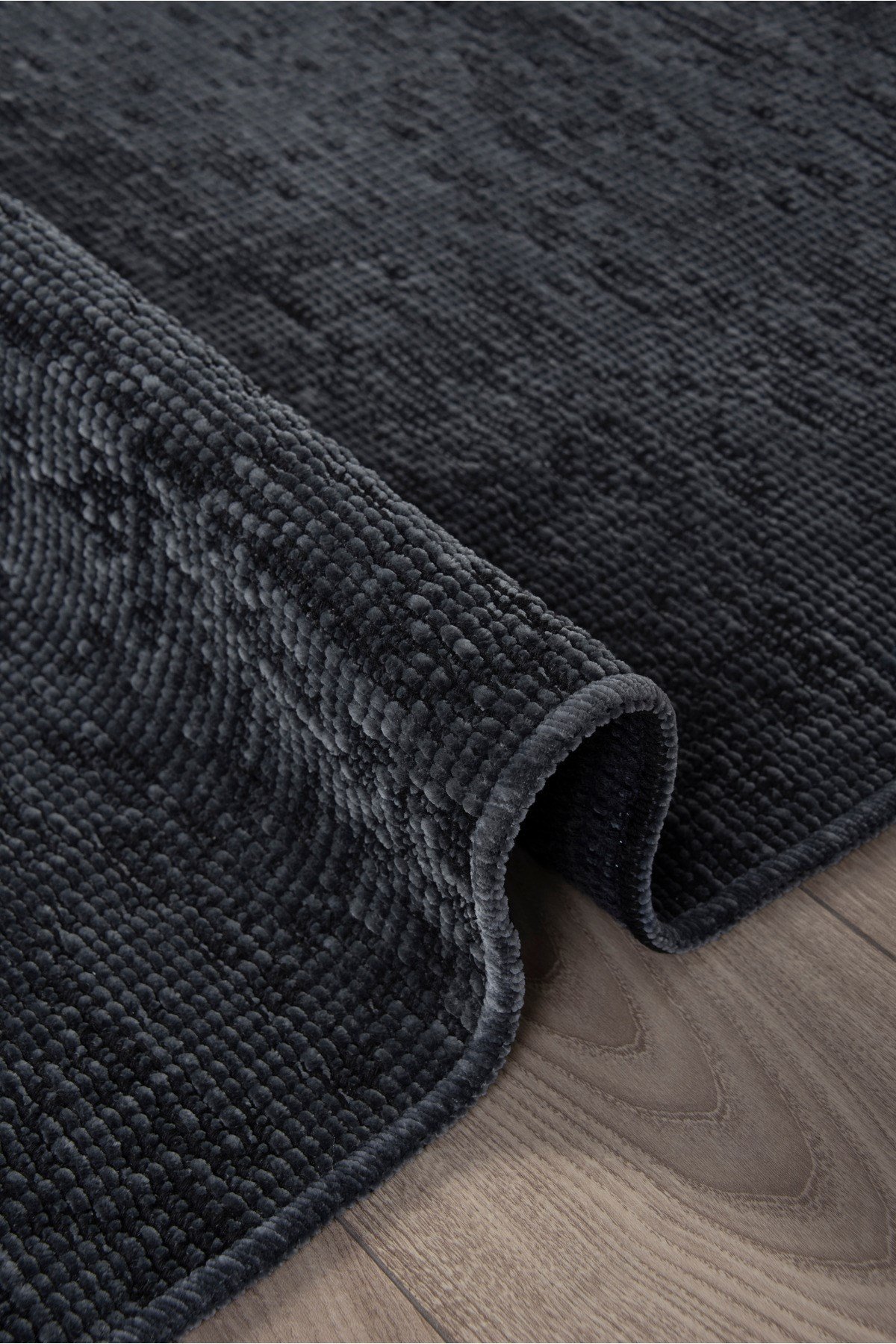 Antrasit Şönil Makinada Yıkanabilir Kaymaz Taban Saçaklı Pamuklu Halı Kilim Oturma Odası Salon