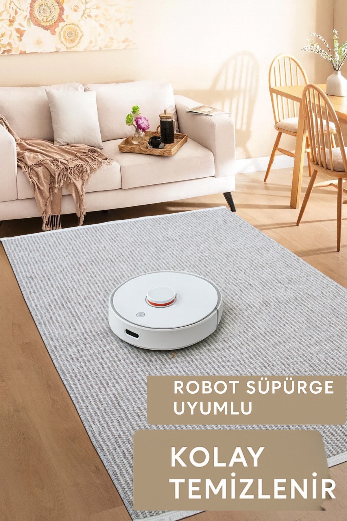 Bej Beyaz İskandinav Bukleli Yumuşak Minimalist Salon Koridor Mutfak Çocuk Oturma Odası Halısı