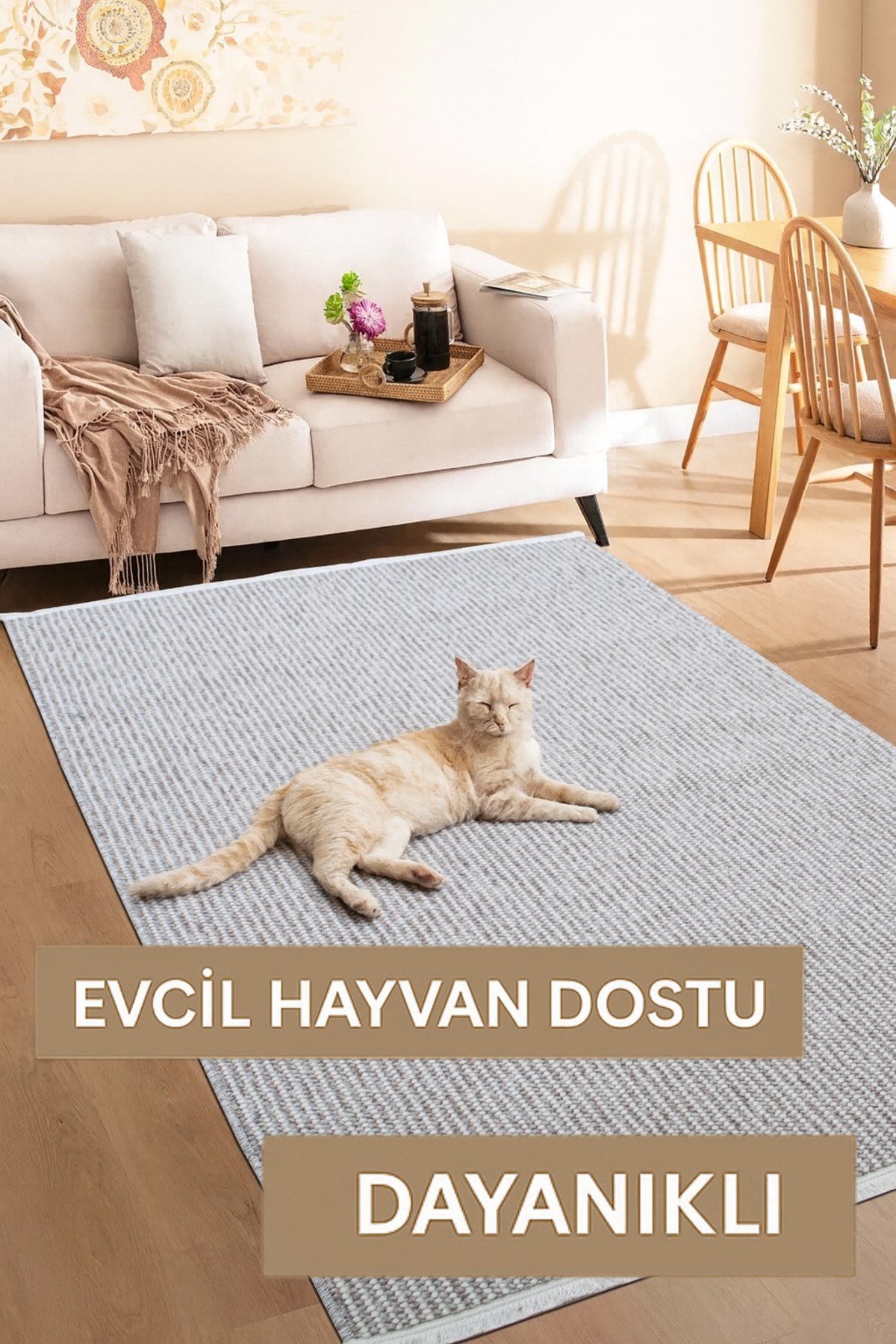 Bej Beyaz İskandinav Bukleli Yumuşak Minimalist Salon Koridor Mutfak Çocuk Oturma Odası Halısı