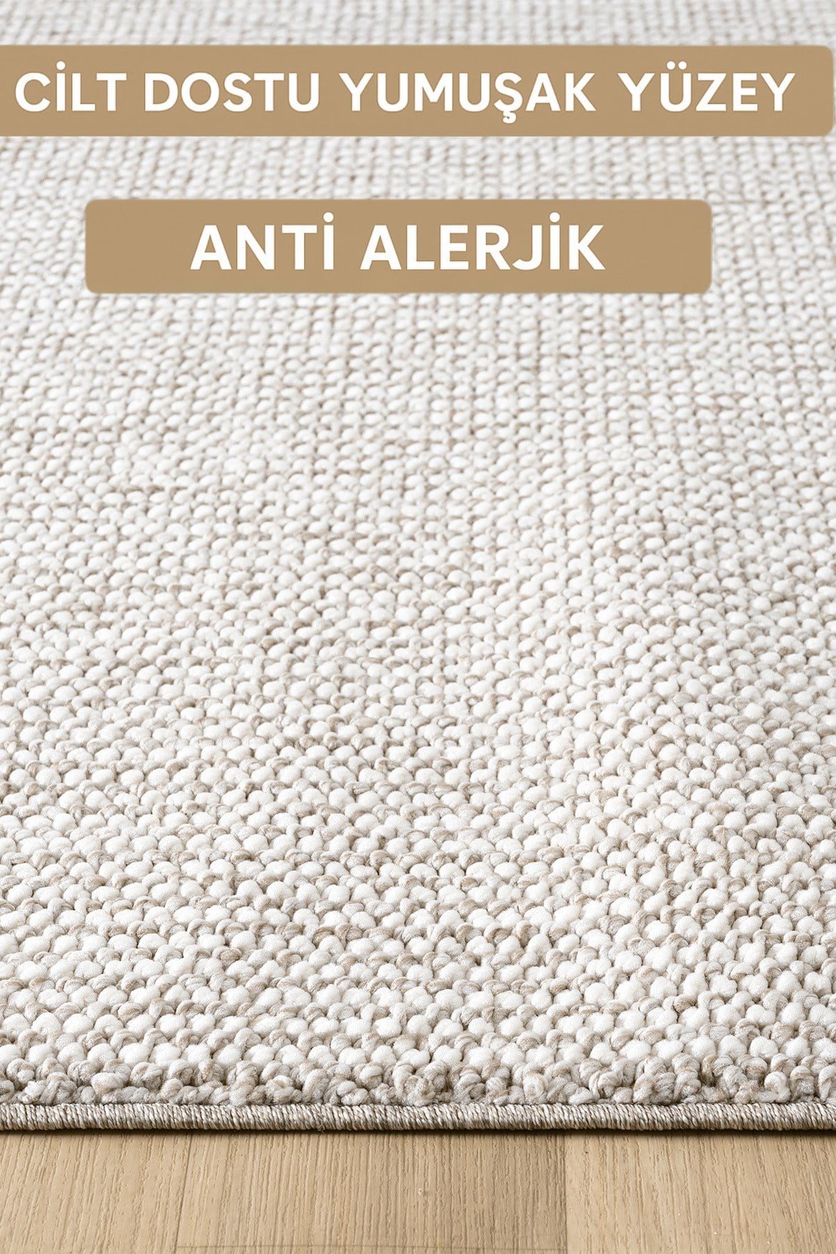 Bej Beyaz İskandinav Bukleli Yumuşak Minimalist Salon Koridor Mutfak Çocuk Oturma Odası Halısı