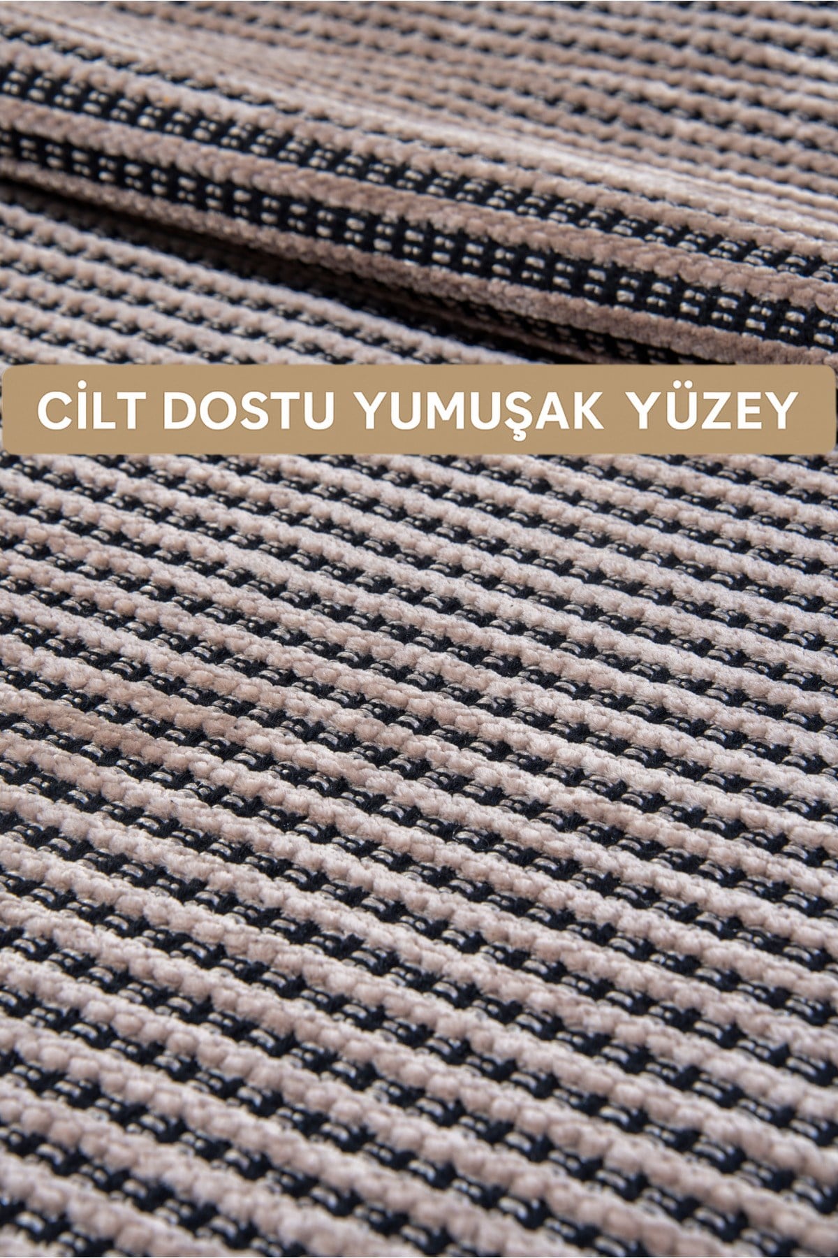 Bej Şönil Makinada Yıkanabilir Kaymaz Taban Saçaklı Pamuklu Halı Kilim Oturma Odası Salon Mutfak