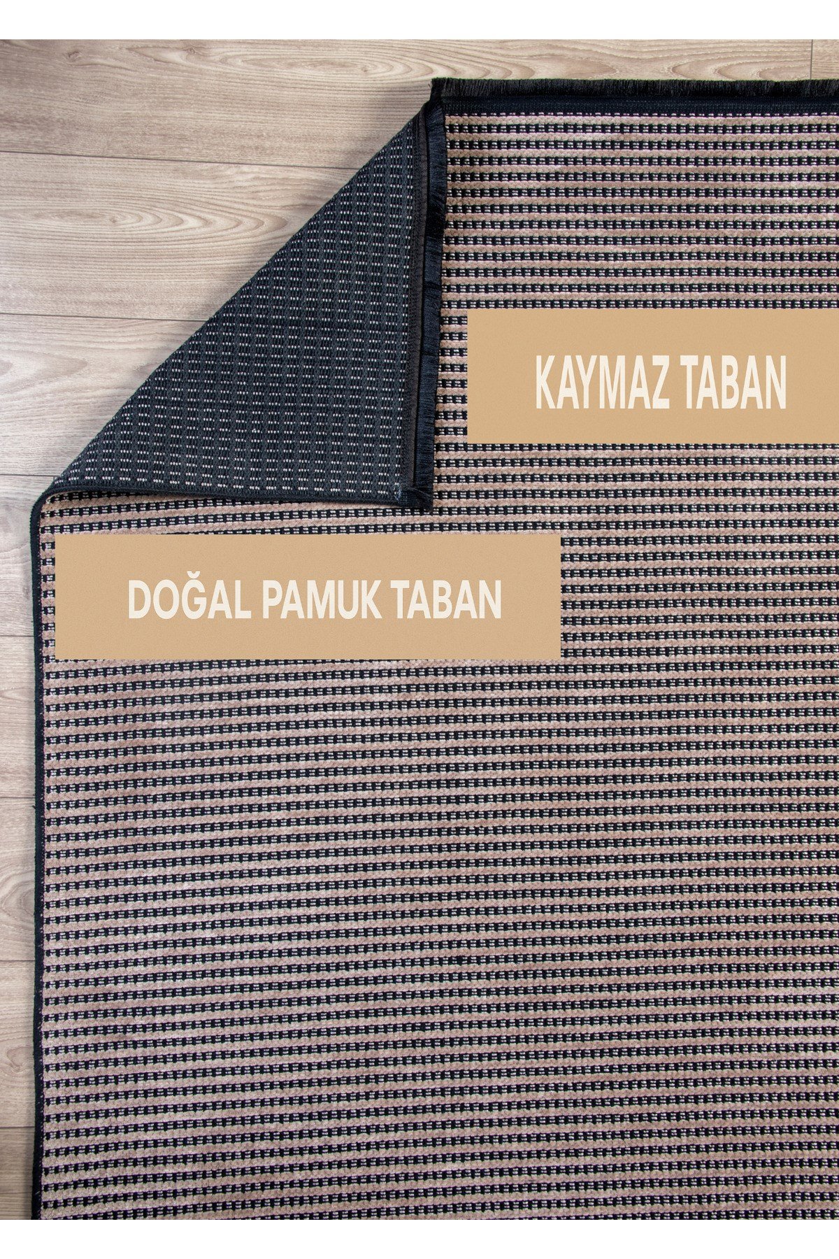 Bej Şönil Makinada Yıkanabilir Kaymaz Taban Saçaklı Pamuklu Halı Kilim Oturma Odası Salon Mutfak