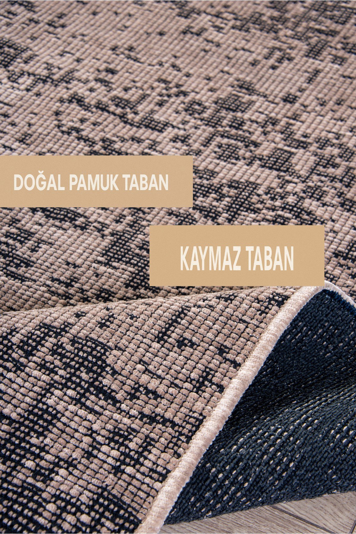 Bej Şönil Makinada Yıkanabilir Kaymaz Taban Saçaklı Pamuklu Halı Kilim Oturma Odası Salon