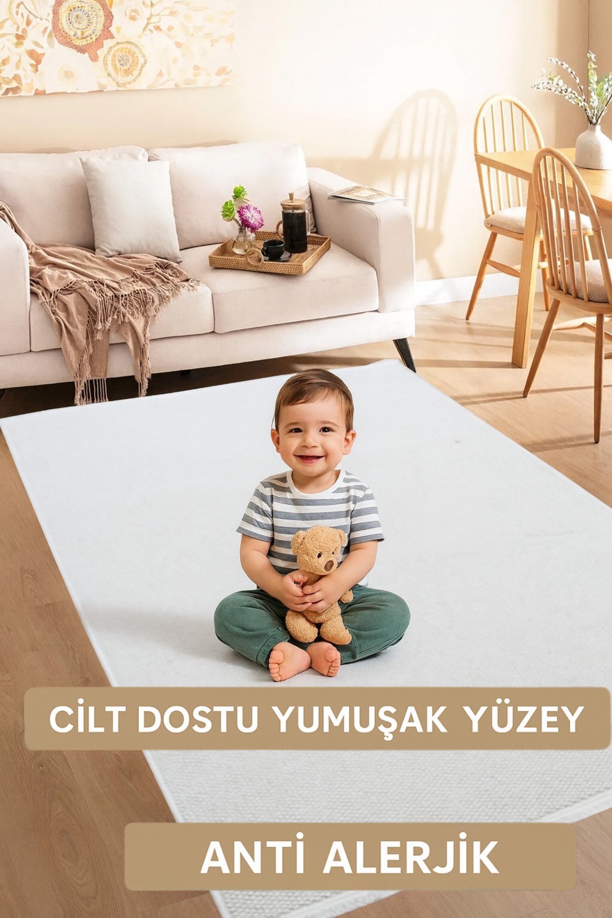 Beyaz İskandinav Bukleli Yumuşak Modern Minimalist Salon Koridor Mutfak Çocuk Oturma Odası Halısı