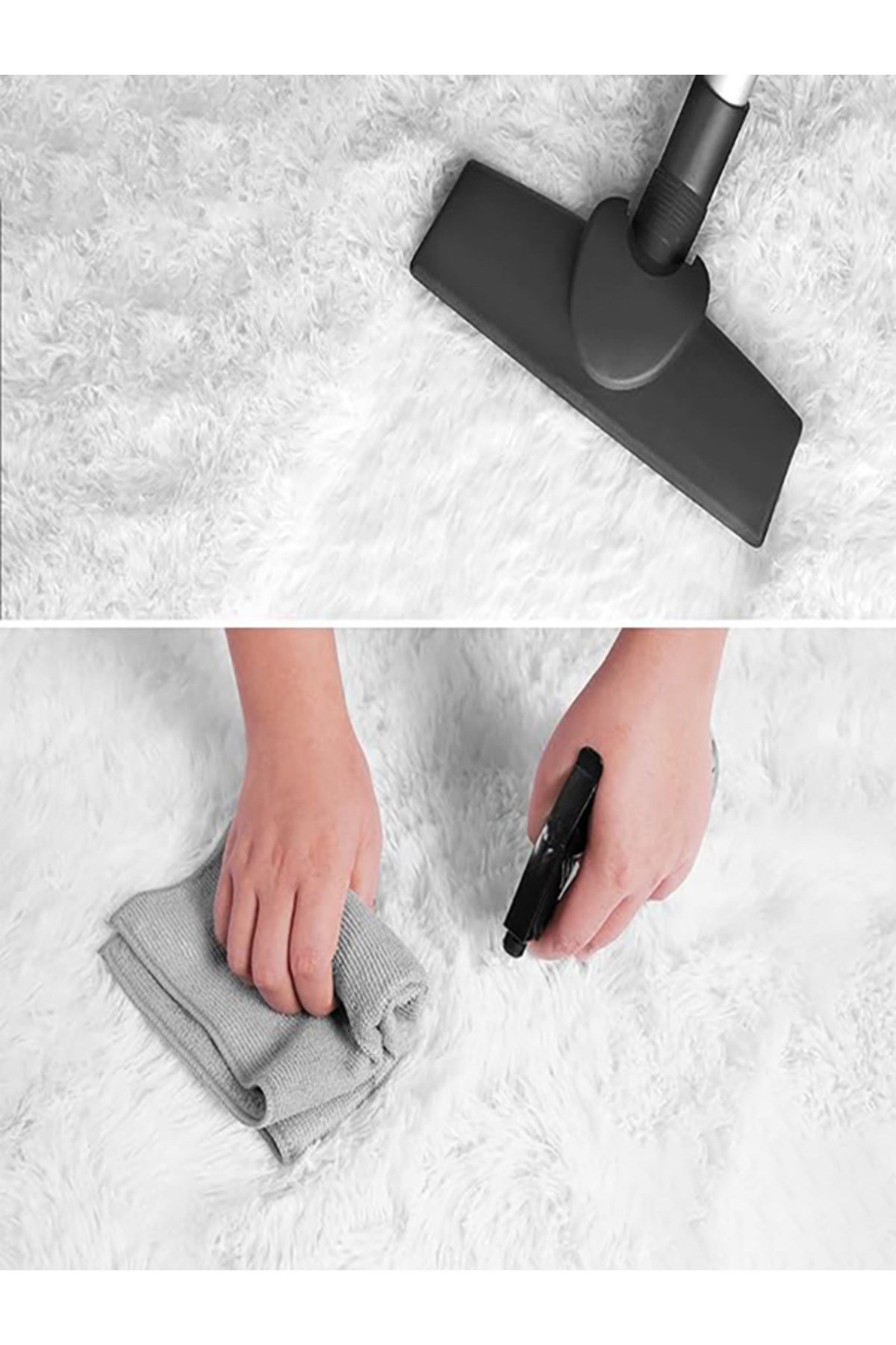 Beyaz Post Peluş Halı Yolluk Yumuşak Tüylü Puffy Kaymaz Özel Taban Dekoratif Yıkanabilir Modern