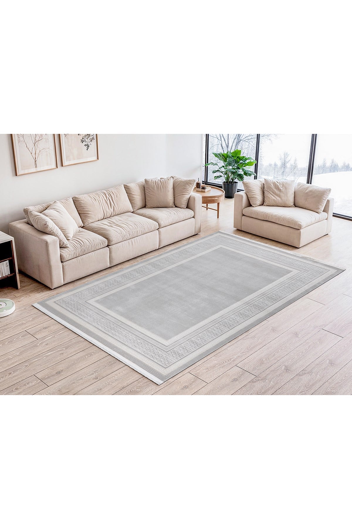 Gri 7109 Modern Desen Doğal Taban Saçaklı Salon Koridor Mutfak Çocuk Oturma Odası Halısı Yolluk