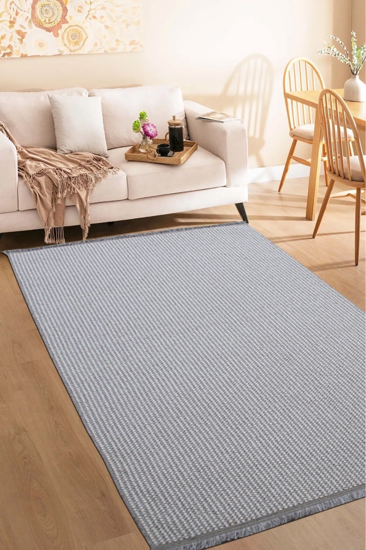 Gri Beyaz İskandinav Bukleli Yumuşak Minimalist Salon Koridor Mutfak Çocuk Oturma Odası Halısı