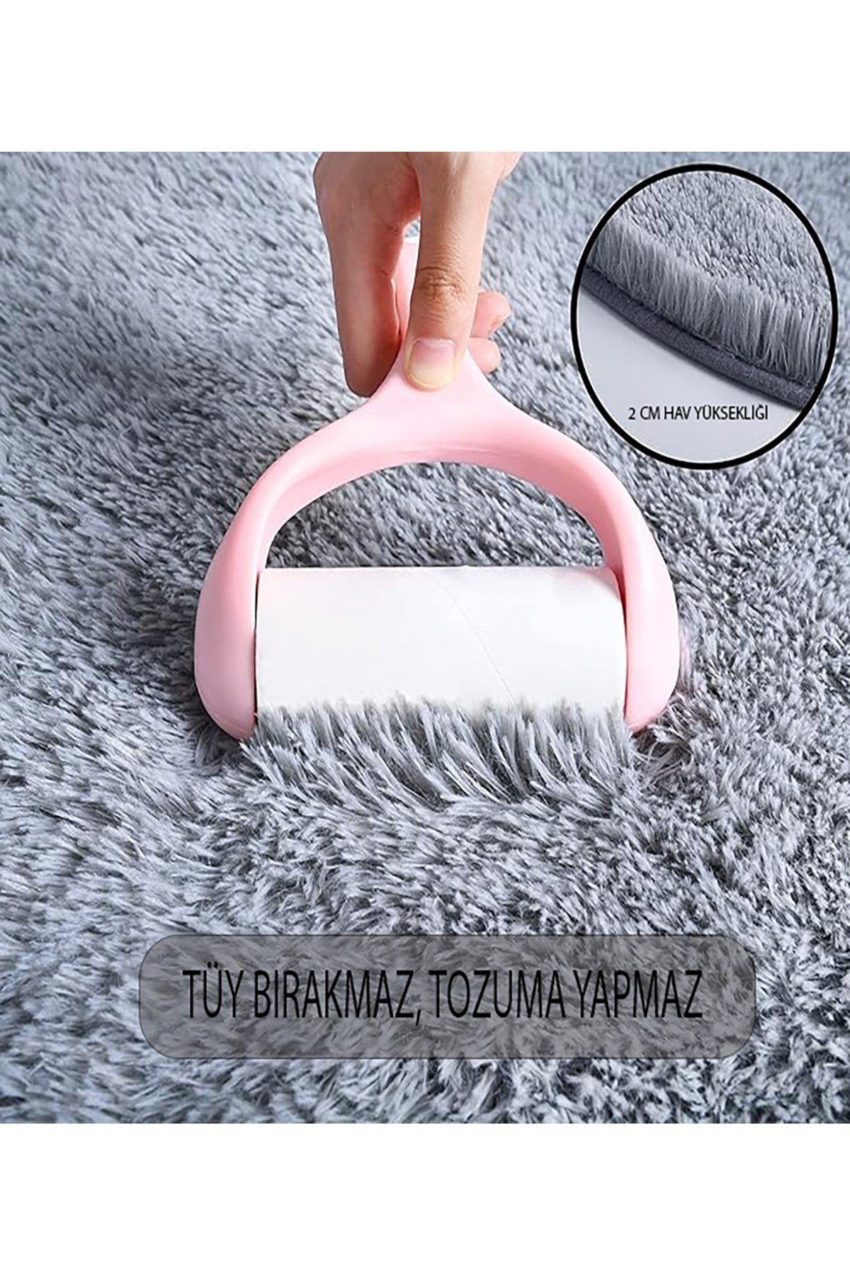 Gri Oval Peluş Post Halı Yolluk Yumuşak Tüylü Puffy Kaymaz Taban Dekoratif Yıkanabilir Modern