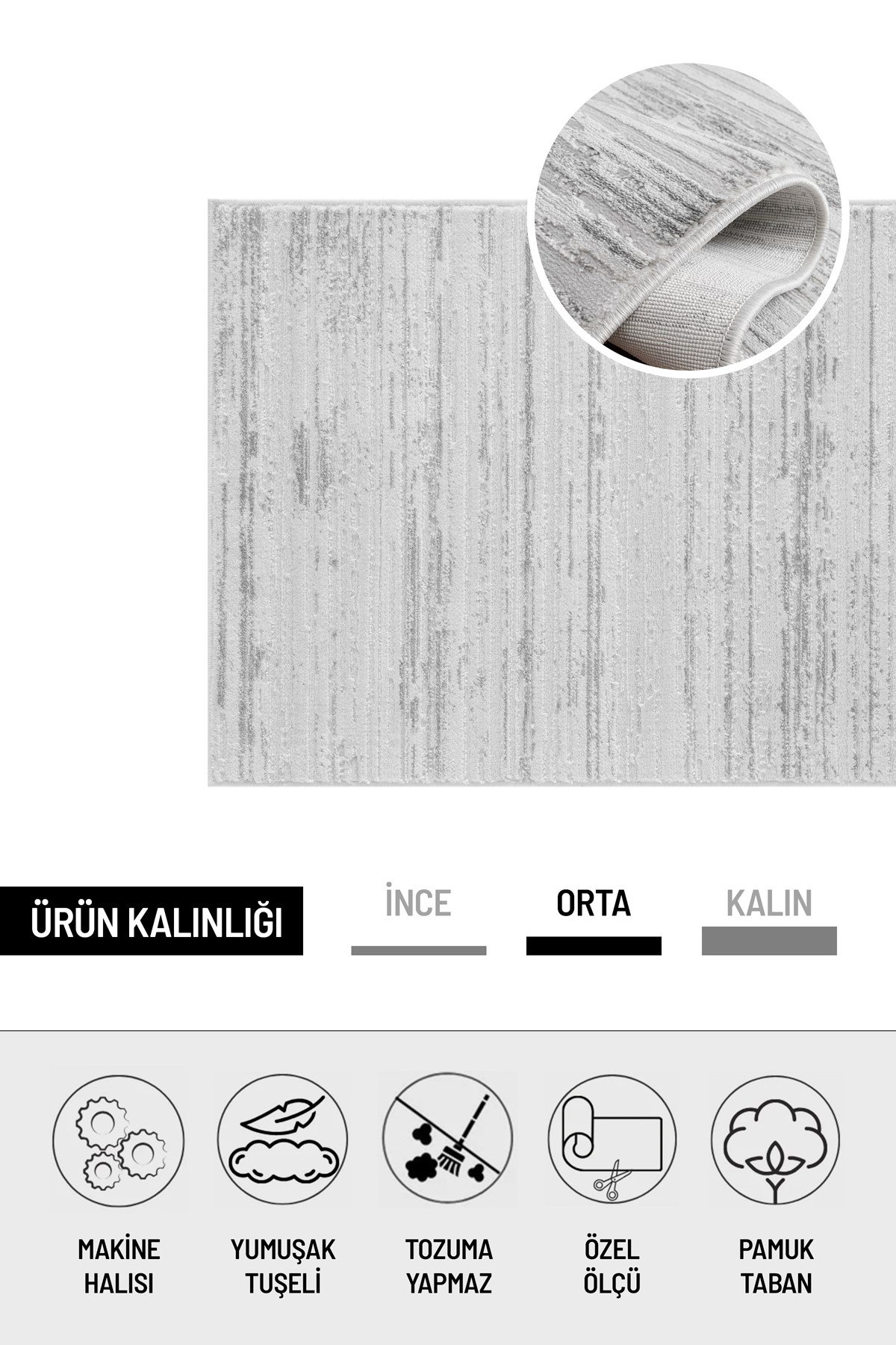 Gri Pamuk Taban Modern Desen Özel Ölçü Salon Koridor Çocuk Antre Oturma Odası Halı Yolluk