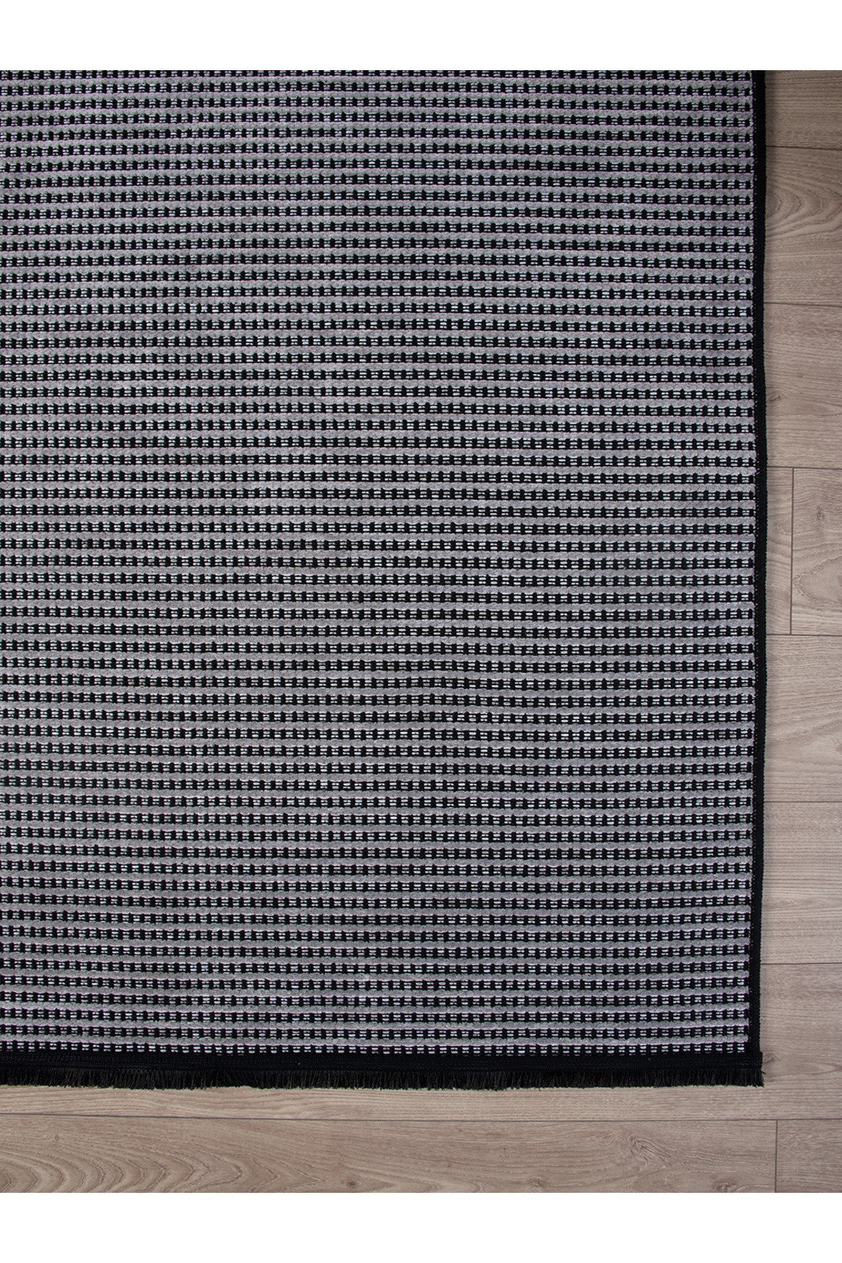 Gri Şönil Makinada Yıkanabilir Kaymaz Taban Saçaklı Pamuklu Halı Kilim Oturma Odası Salon Mutfak