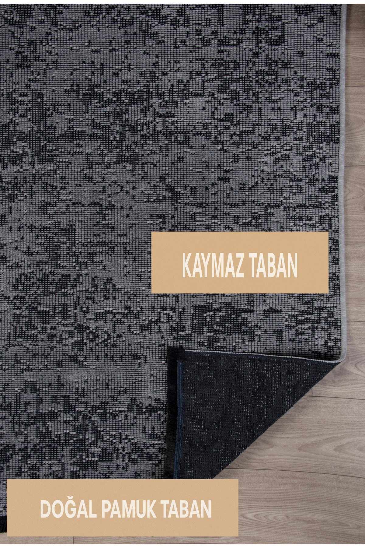 Gri Şönil Makinada Yıkanabilir Kaymaz Taban Saçaklı Pamuklu Halı Kilim Oturma Odası Salon Mutfak