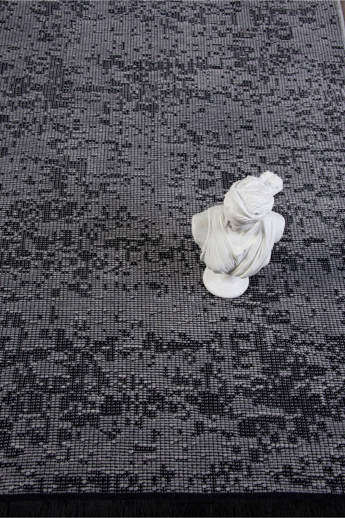 Gri Şönil Makinada Yıkanabilir Kaymaz Taban Saçaklı Pamuklu Halı Kilim Oturma Odası Salon Mutfak