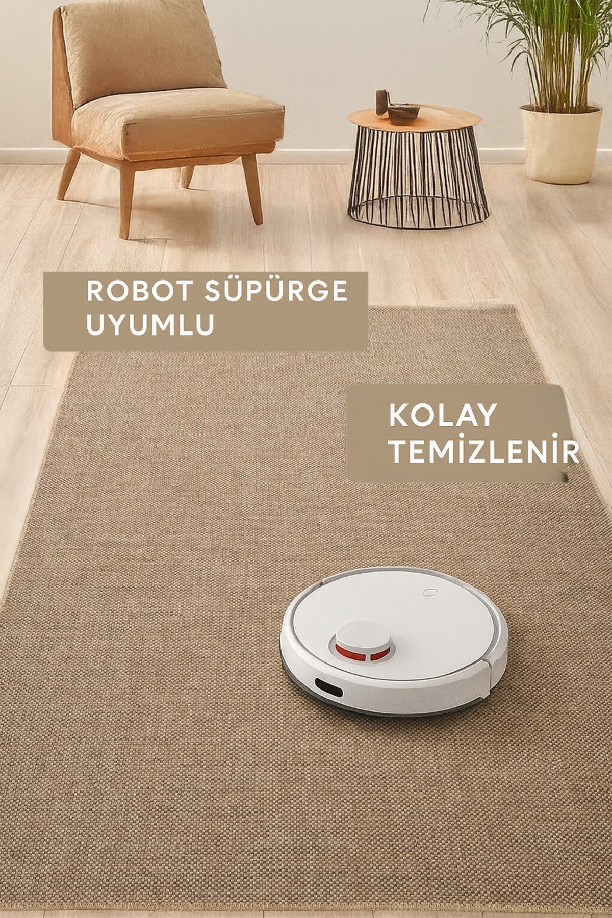 Jüt Sisal Bej Kahve Yıkanabilir Kaymaz Taban Yolluk Kilim Salon Koridor Mutfak Halısı Tozumaz