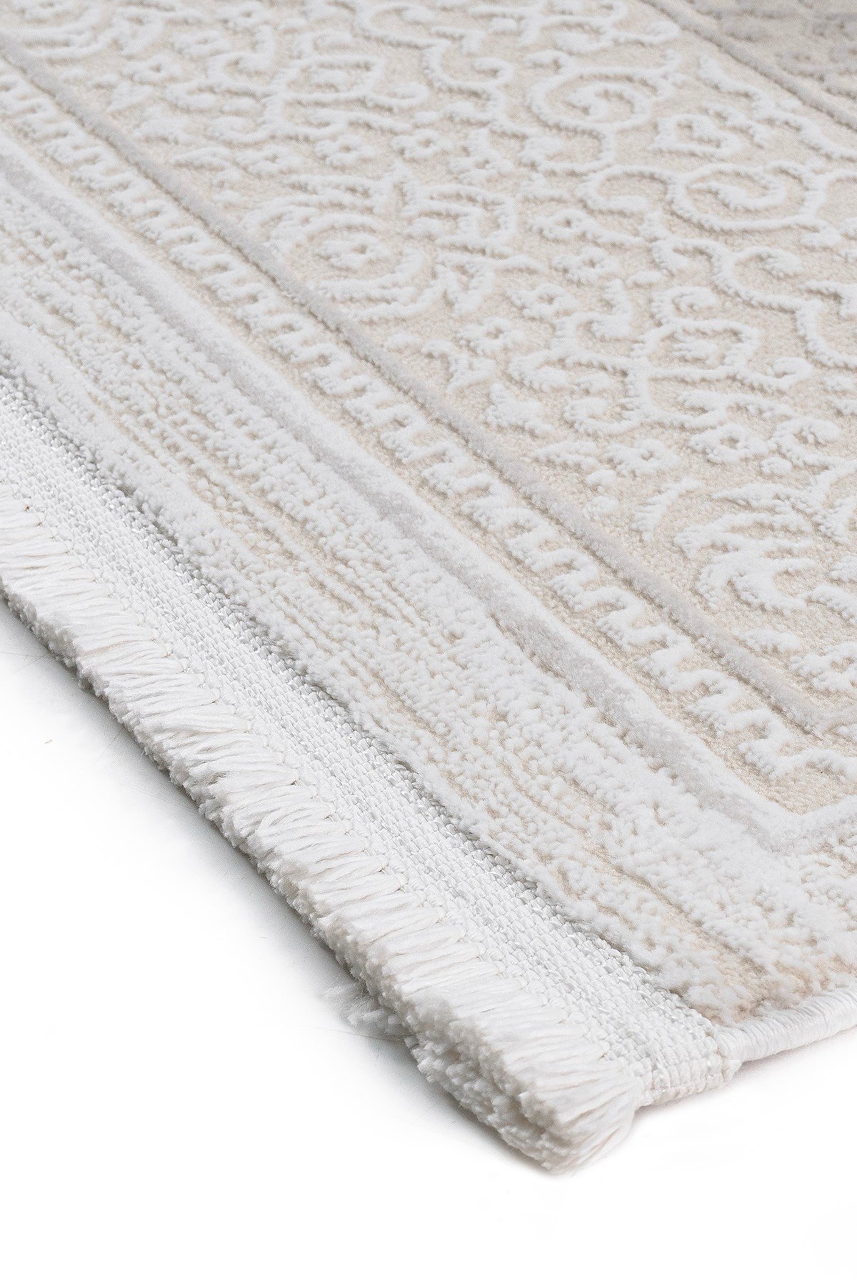 Krem 7105 Modern Desen Doğal Taban Saçaklı Salon Koridor Mutfak Çocuk Oturma Odası Halısı Yolluk