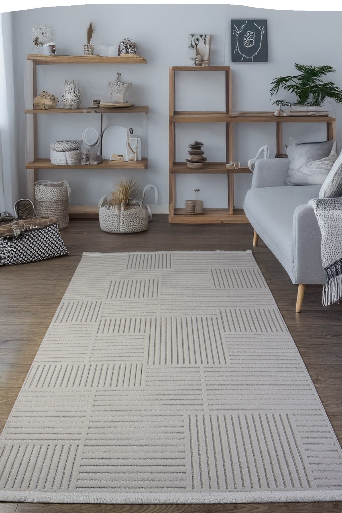 Krem Beyaz Bohem İskandinav Modern Saçaklı Doğal Pamuk Taban Salon Koridor Çocuk Oturma Odası Halı