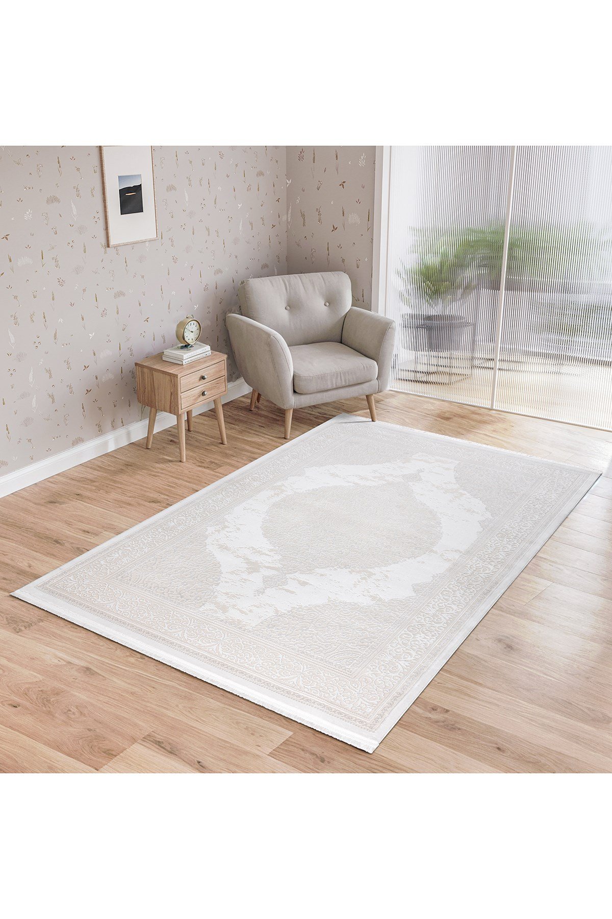 Krem Ekru 7101 Modern Doğal Taban Saçaklı Salon Koridor Mutfak Çocuk Oturma Odası Halı Yolluk