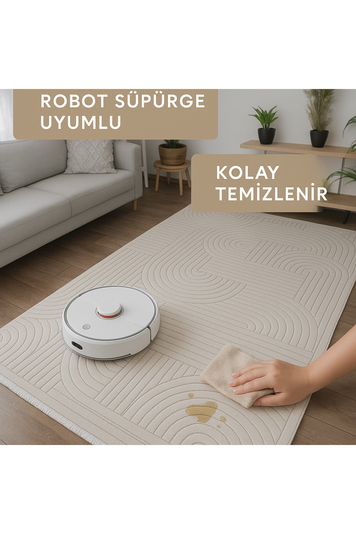 Krem Ekru Bohem İskandinav Modern Saçaklı Doğal Pamuk Taban Salon Koridor Çocuk Oturma Odası Halı