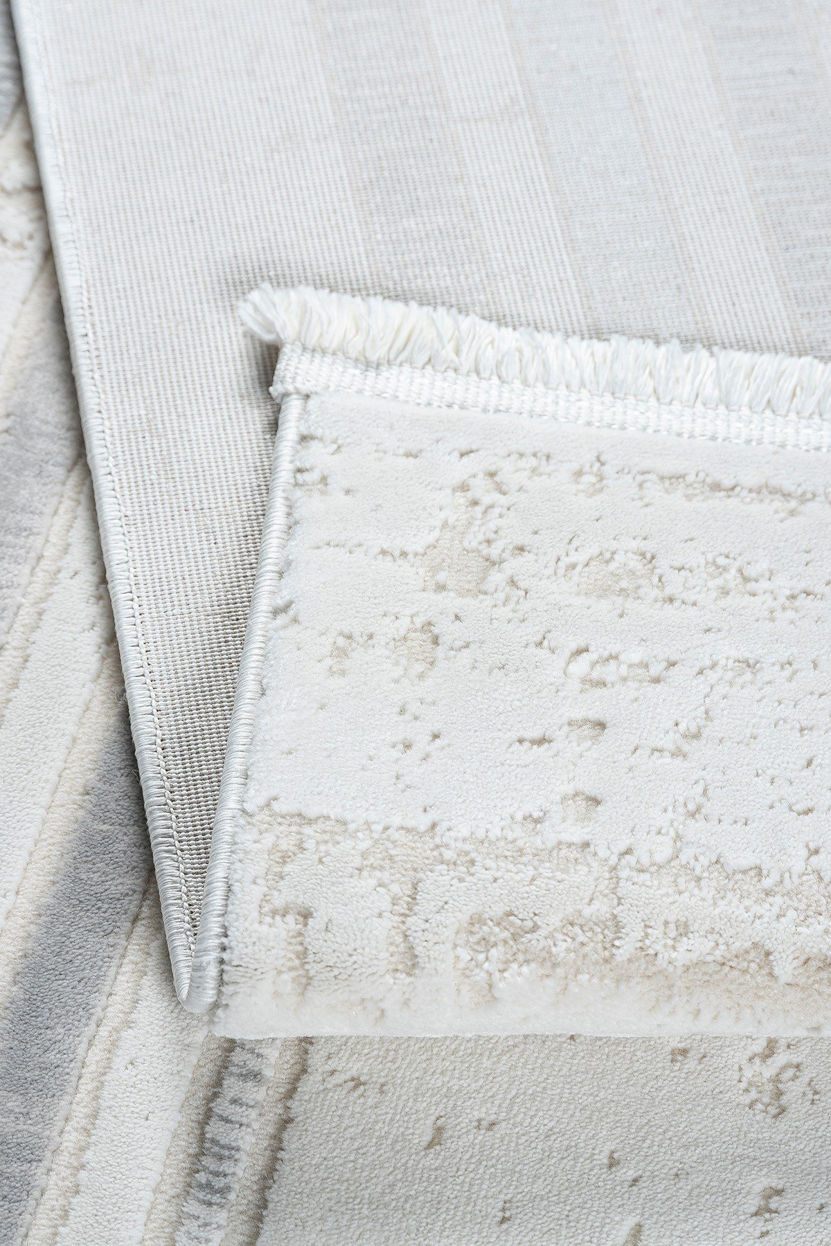 Krem Gri 7104 Modern Desen Doğal Taban Saçaklı Salon Koridor Mutfak Çocuk Oturma Odası Halı Yolluk