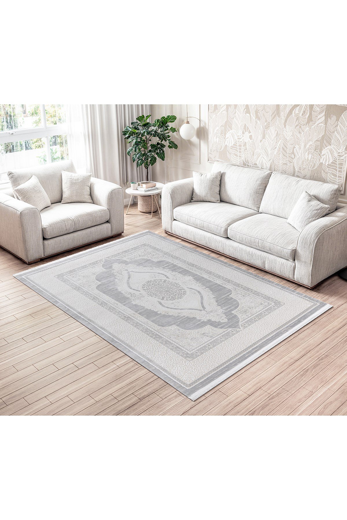 Krem Gri 7105 Modern Desen Doğal Taban Saçaklı Salon Koridor Mutfak Çocuk Oturma Odası Halı Yolluk