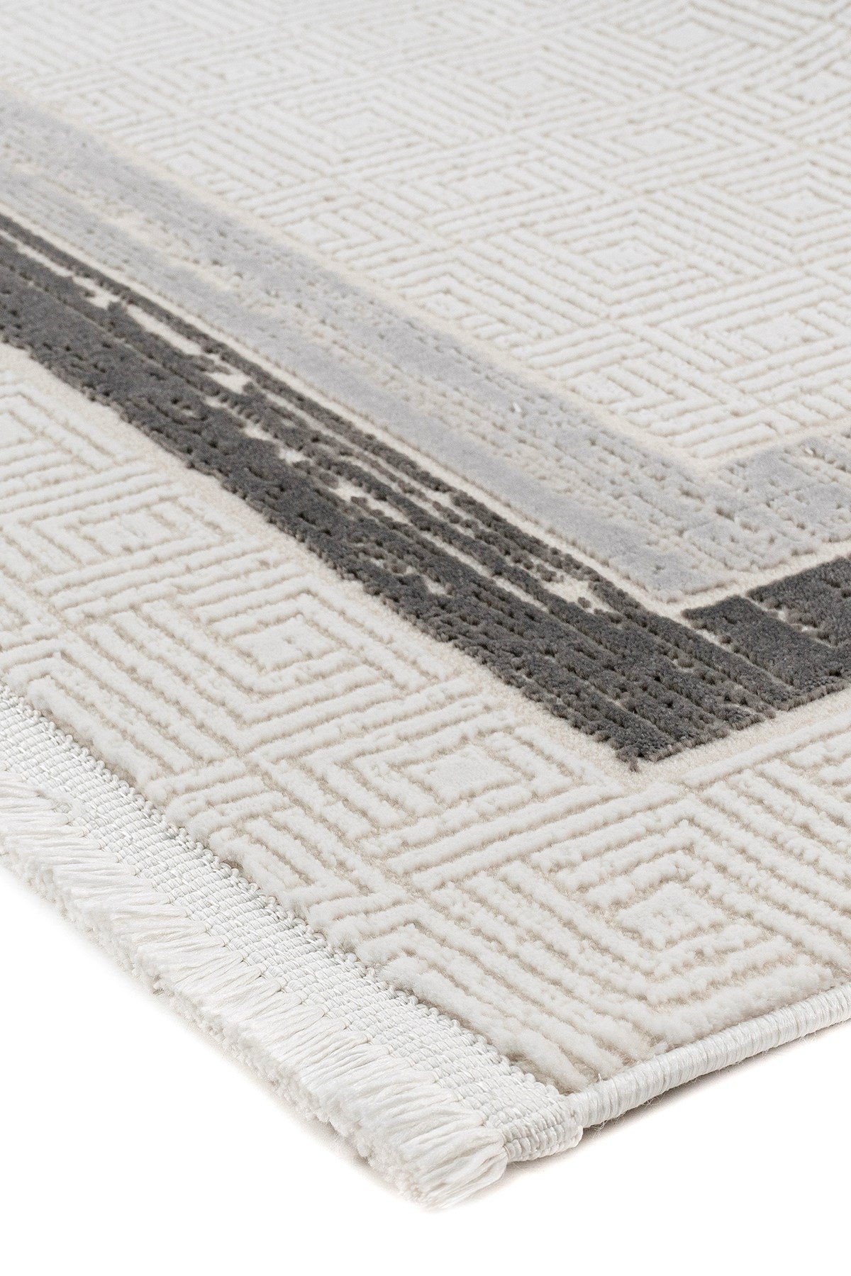 Krem Gri 7107 Modern Desen Doğal Taban Saçaklı Salon Koridor Mutfak Çocuk Oturma Odası Halı Yolluk
