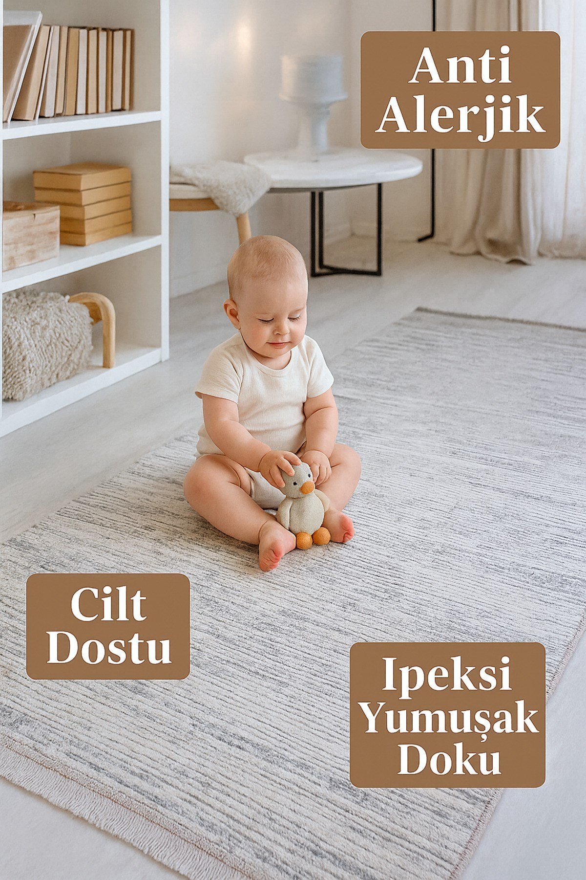 Krem Gri Modern Doğal Taban Saçaklı Özel Ölçü Salon Koridor Mutfak Çocuk Oturma Odası Halısı Yolluk