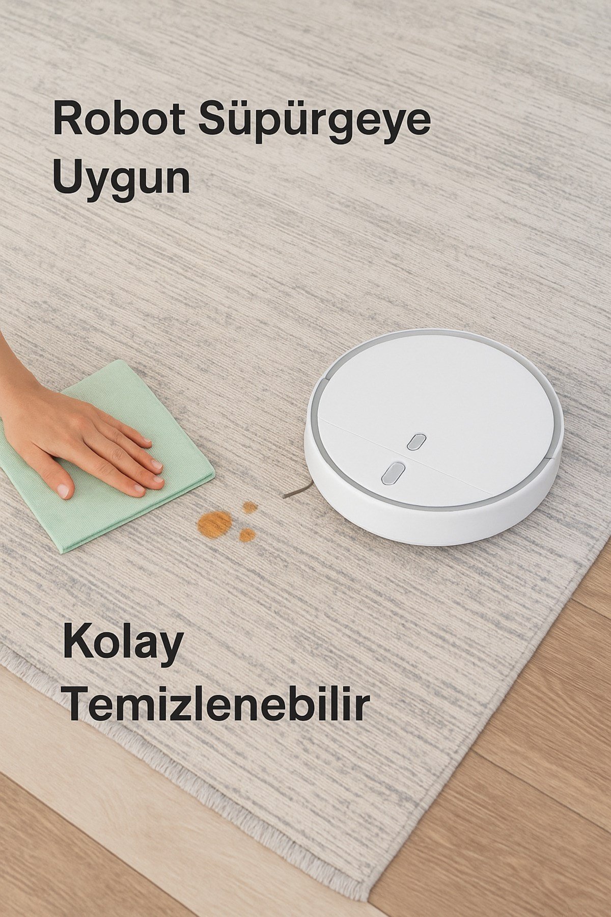 Krem Gri Modern Doğal Taban Saçaklı Özel Ölçü Salon Koridor Mutfak Çocuk Oturma Odası Halısı Yolluk