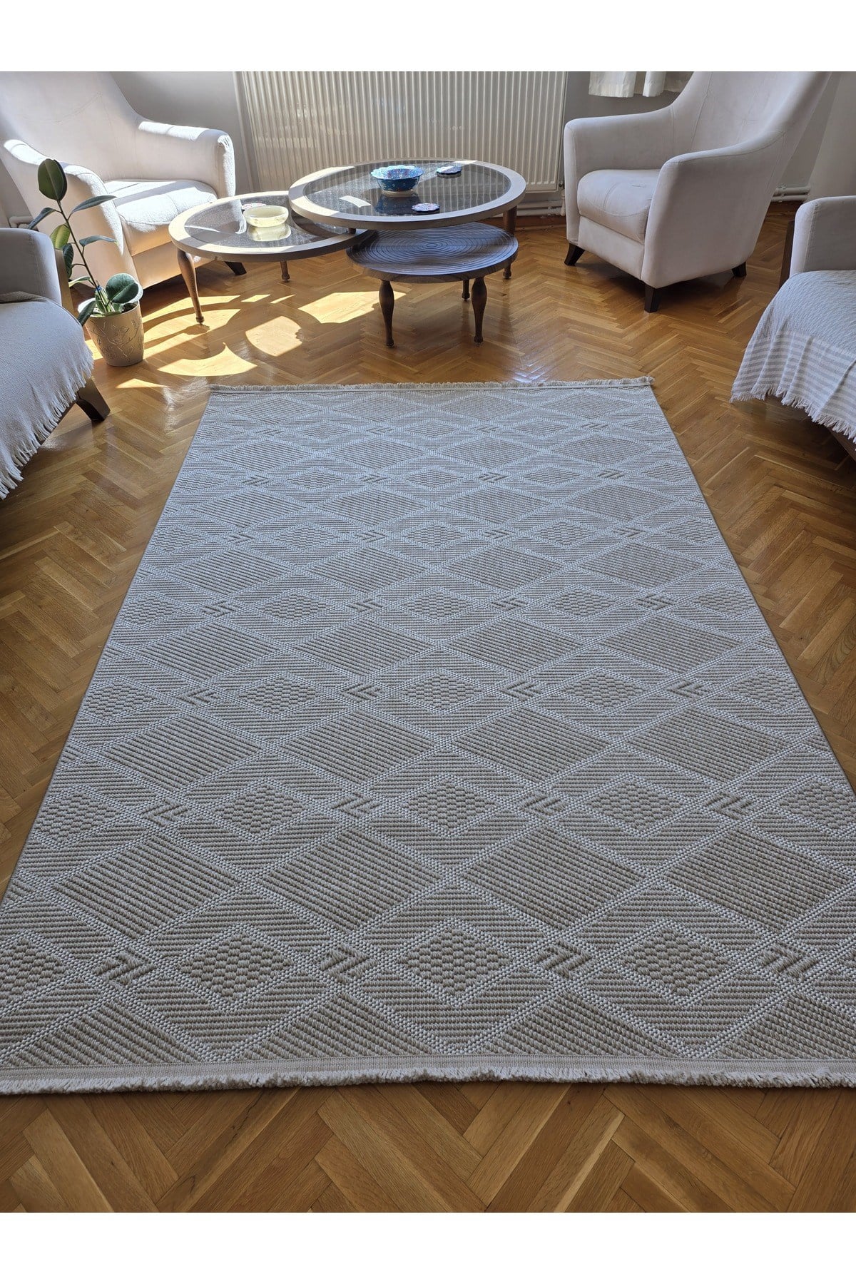 Lara 05 Bej/Krem Sisal İskandinav Extra Yumuşak Özel Kesim Kolay Temizlenen Salon Koridor Halısı