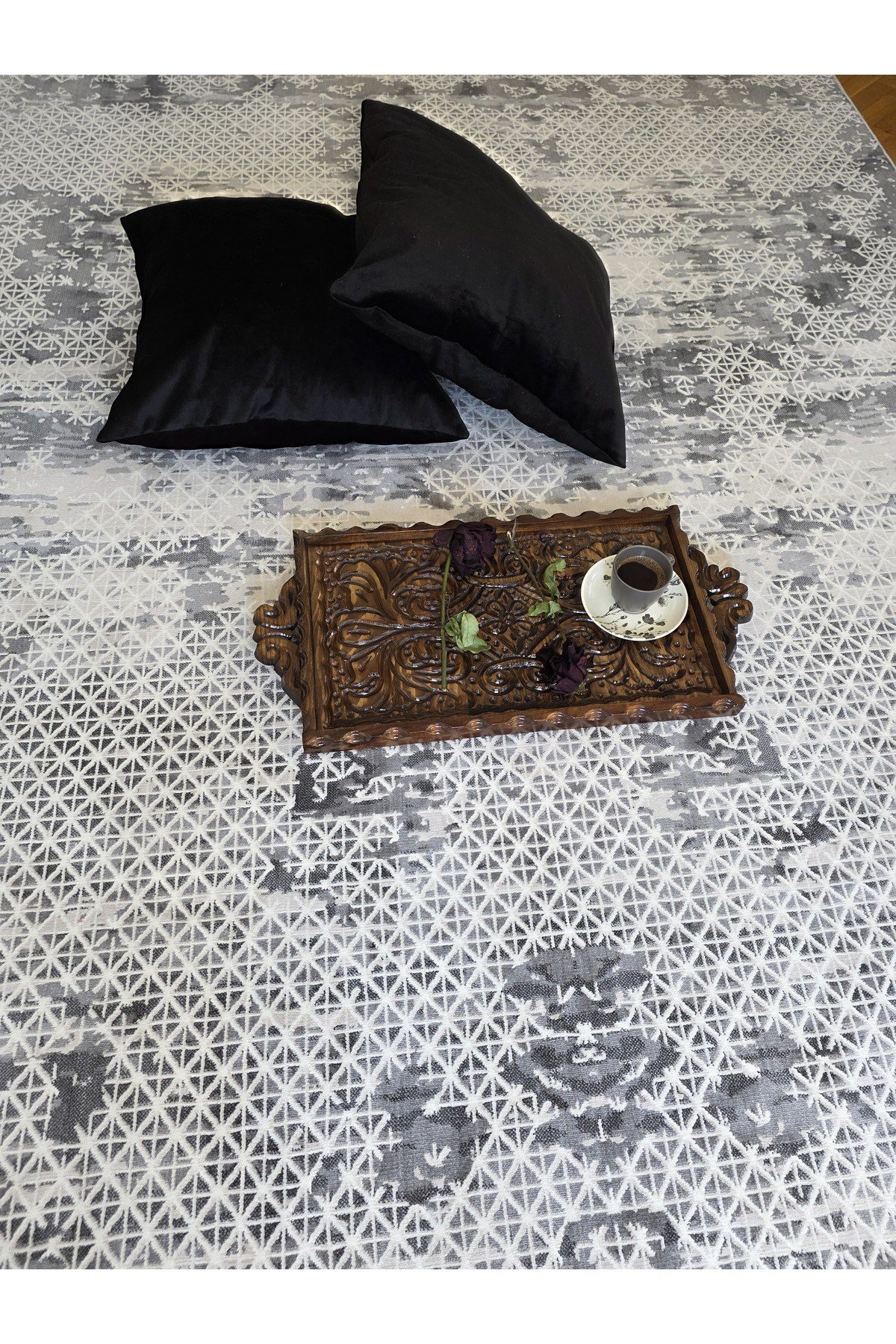 Oslo Gri Premium Bambu Kadife İnce Sık Dokuma Özel Kesim Salon Koridor Halısı