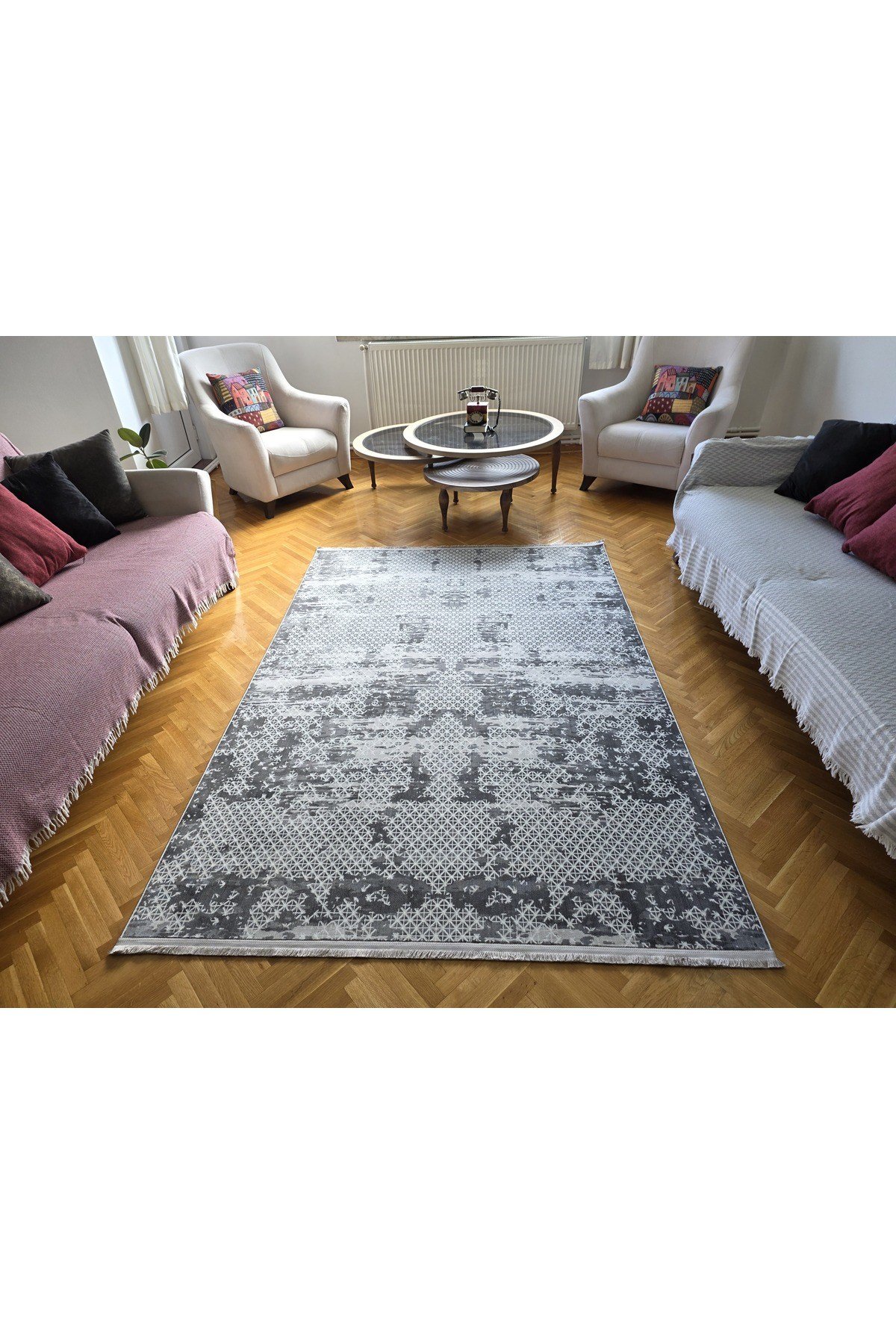 Oslo Gri Premium Bambu Kadife İnce Sık Dokuma Özel Kesim Salon Koridor Halısı