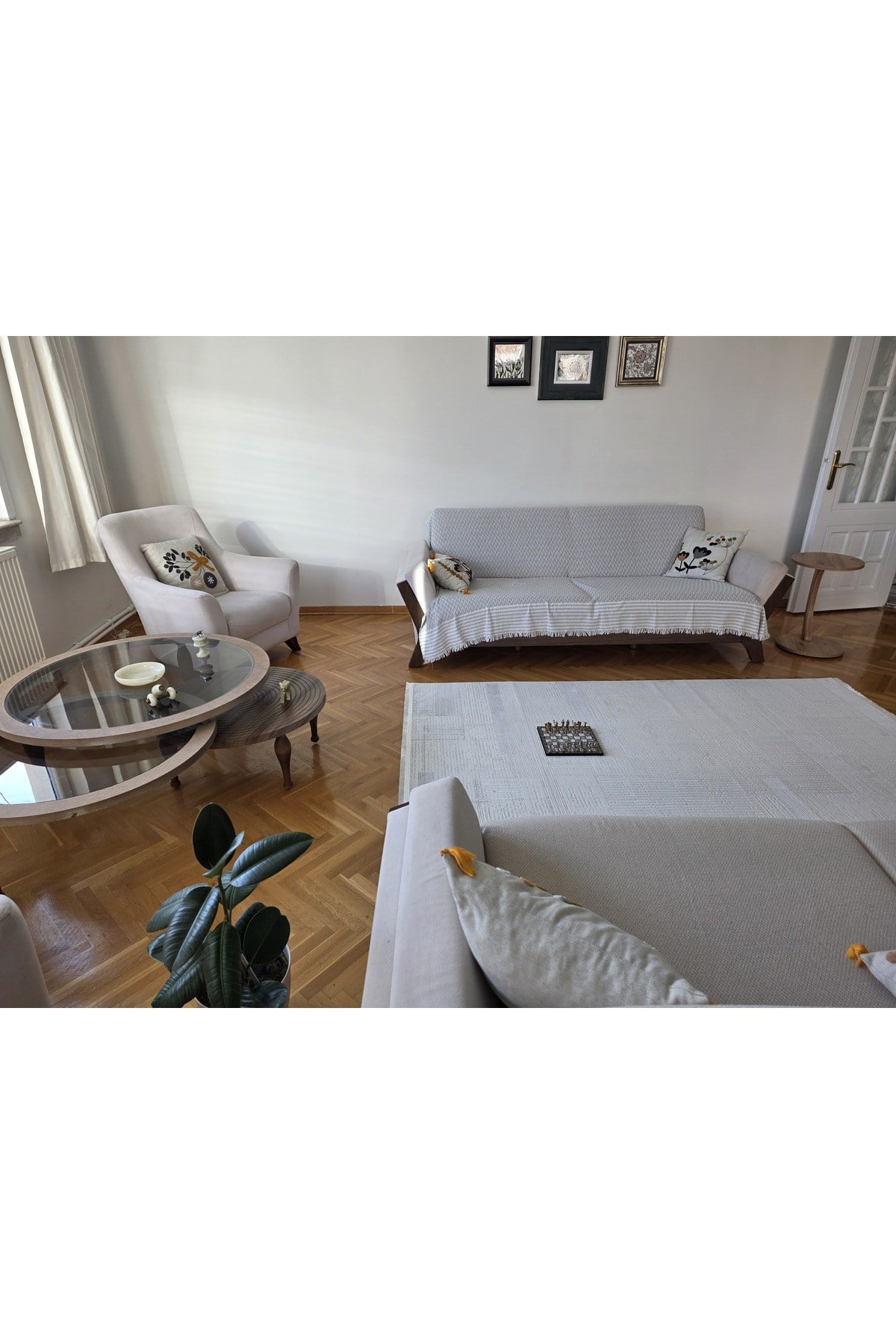 Oslo Krem Açık Gri Premium Bambu Kadife İnce Sık Dokuma Özel Kesim Salon Koridor Halısı