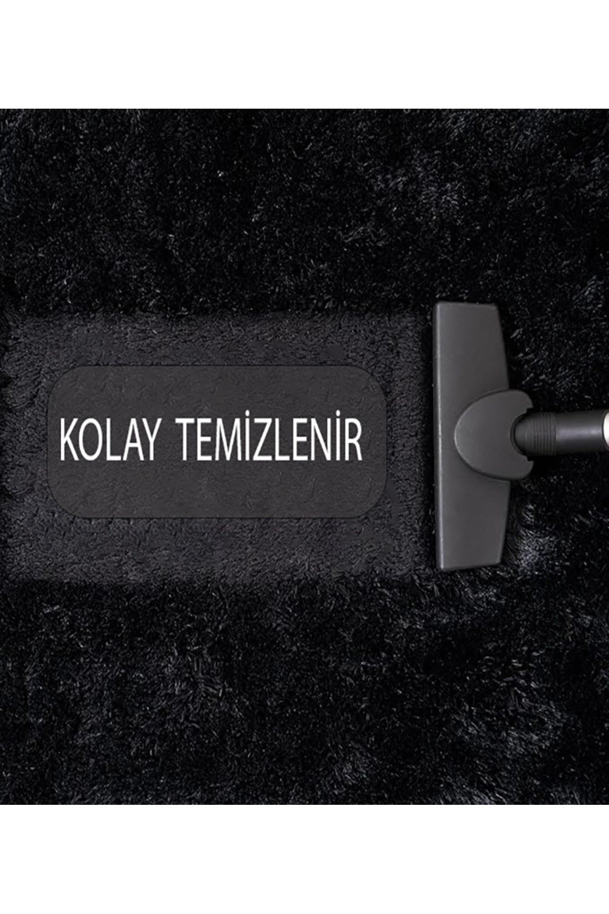 Siyah Oval Peluş Post Halı Yolluk Yumuşak Tüylü Puffy Kaymaz Taban Dekoratif Yıkanabilir Modern