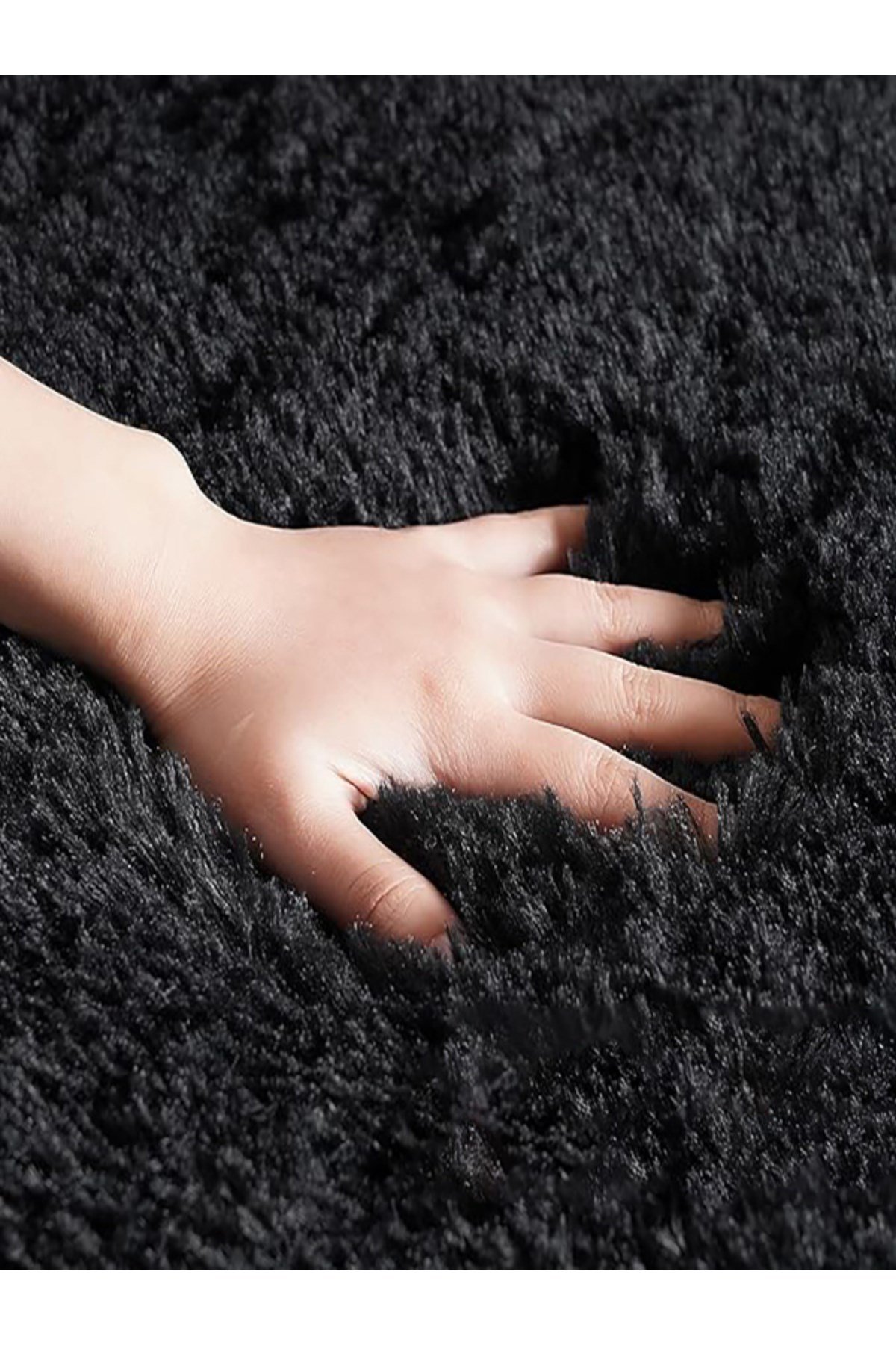 Siyah Post Peluş Halı Yolluk Yumuşak Tüylü Puffy Kaymaz Özel Taban Dekoratif Yıkanabilir Modern