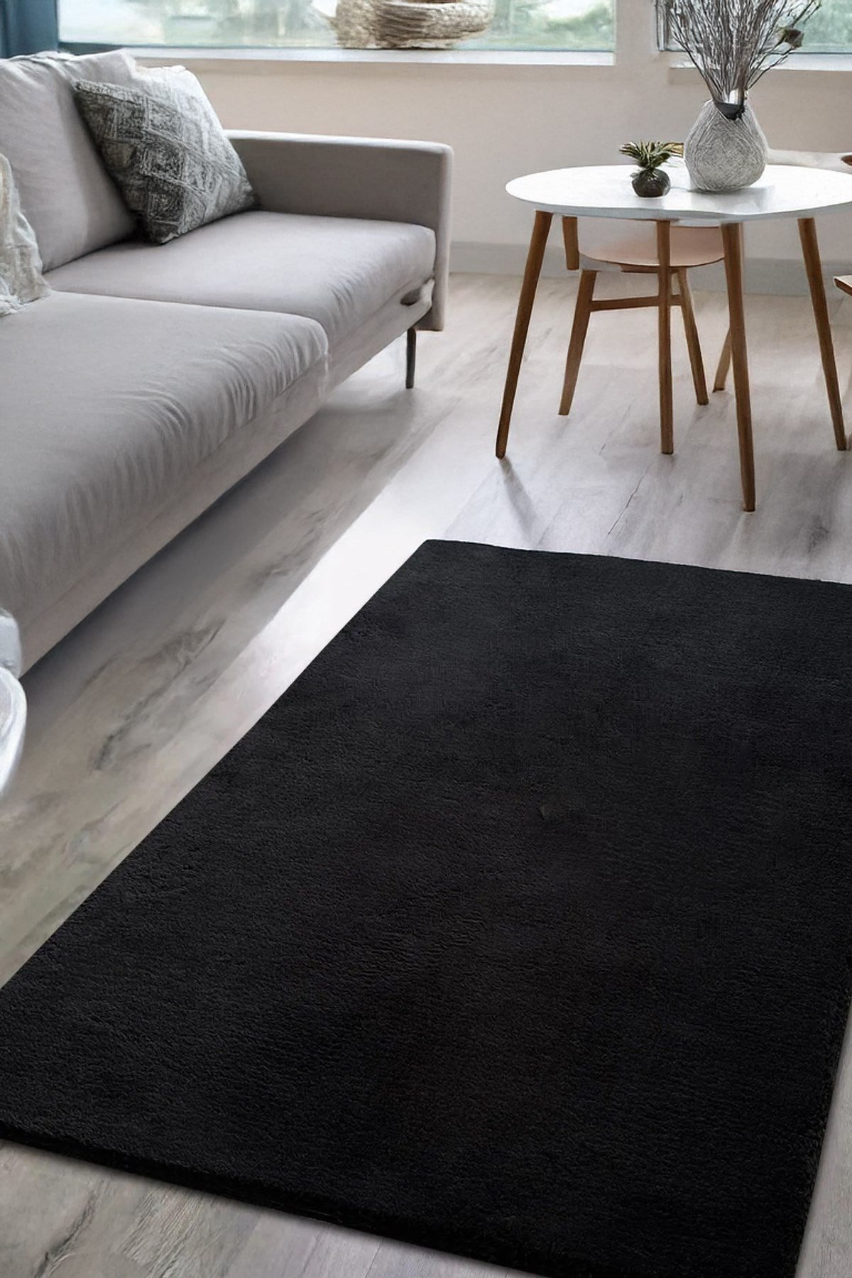Siyah Post Peluş Halı Yolluk Yumuşak Tüylü Puffy Kaymaz Özel Taban Dekoratif Yıkanabilir Modern