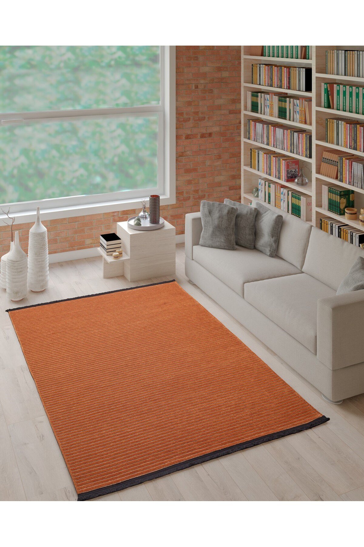 Terra Kiremit Şönil Makinada Yıkanabilir Kaymaz Taban Saçaklı Halı Kilim Yolluk Oturma Odası Salon