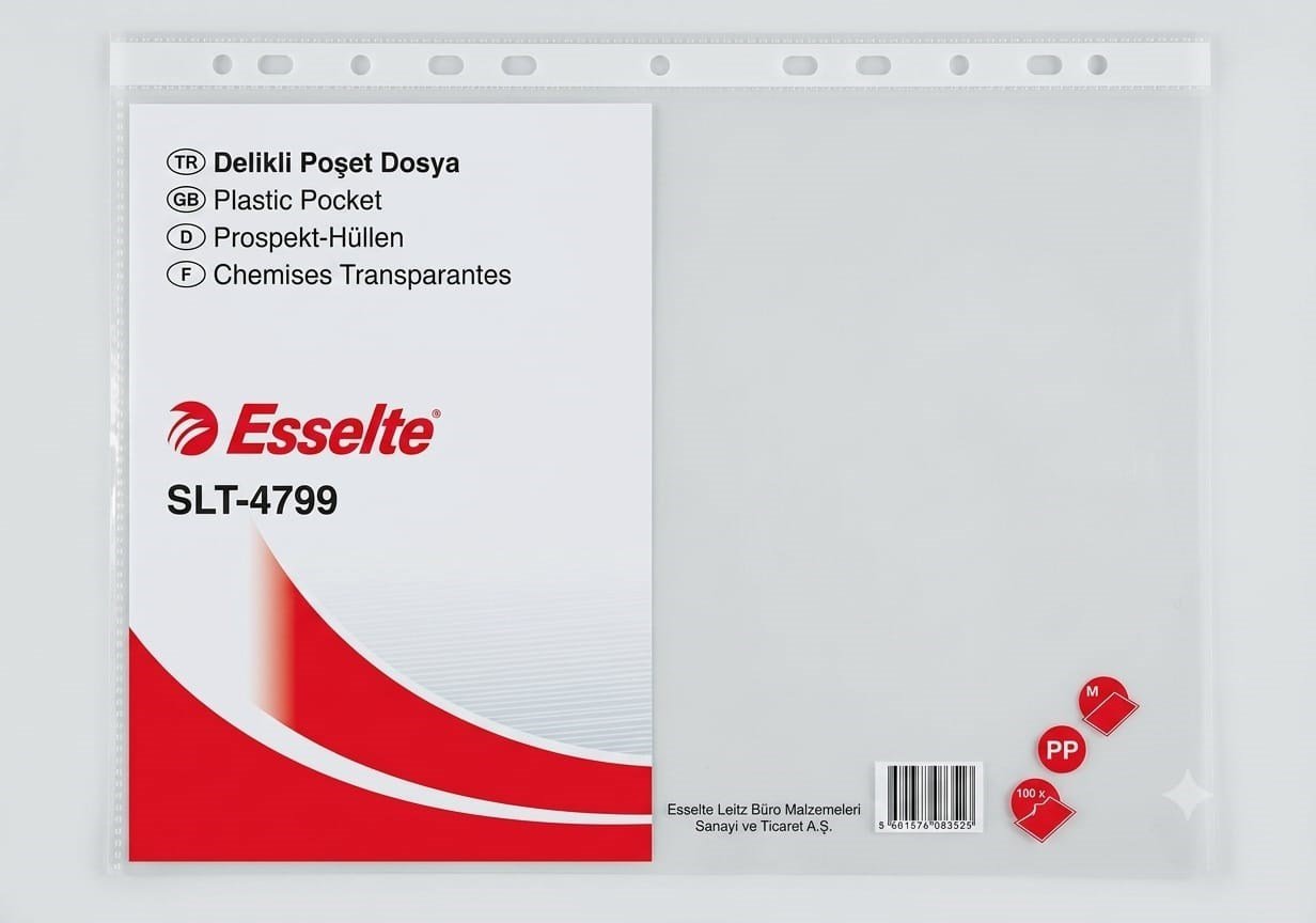 Esselte 4799 A4 Delikli Şeffaf Poşet Dosya 100'lü Paket